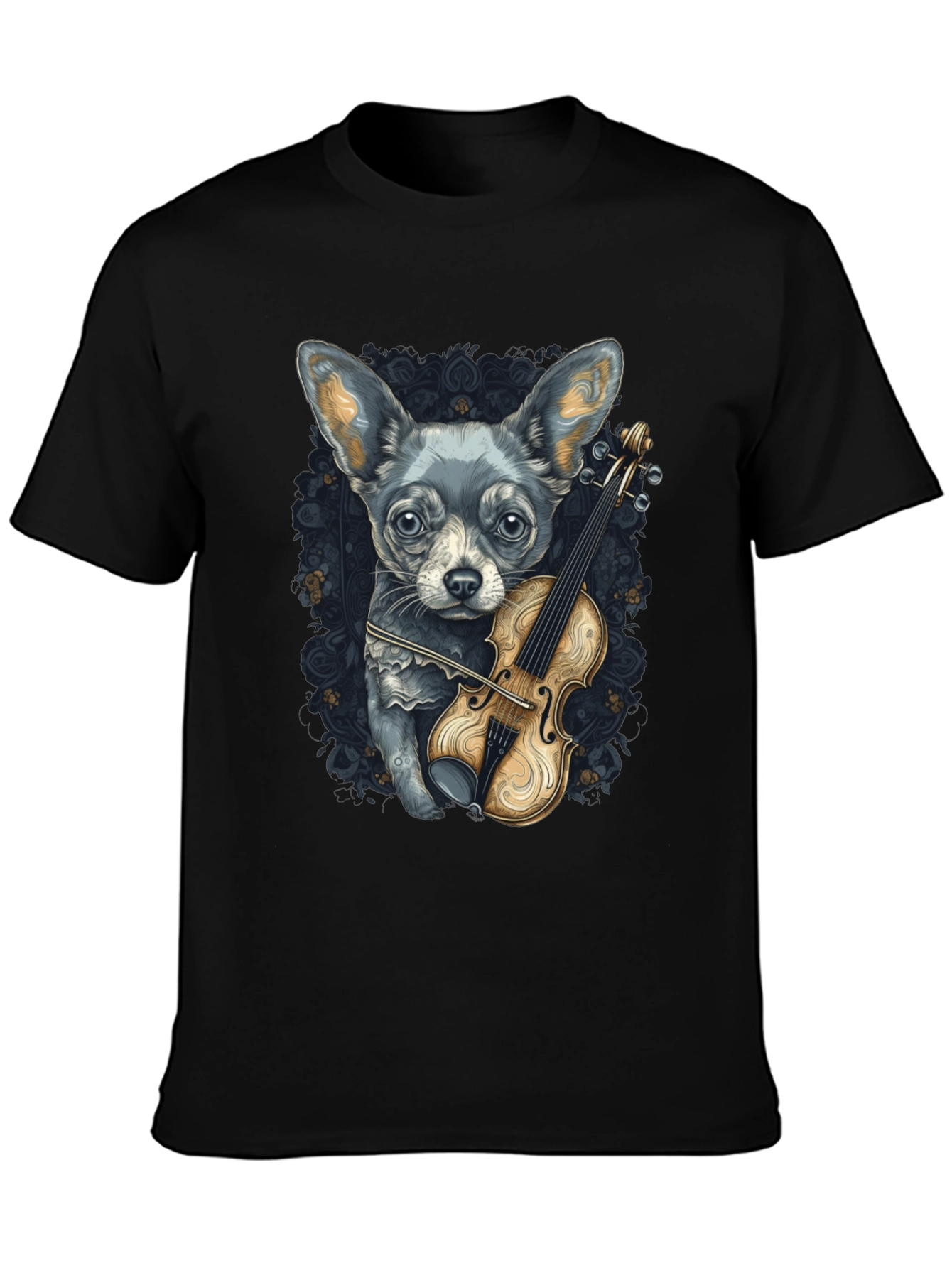 Dog with Violin Graphic Tee - Black