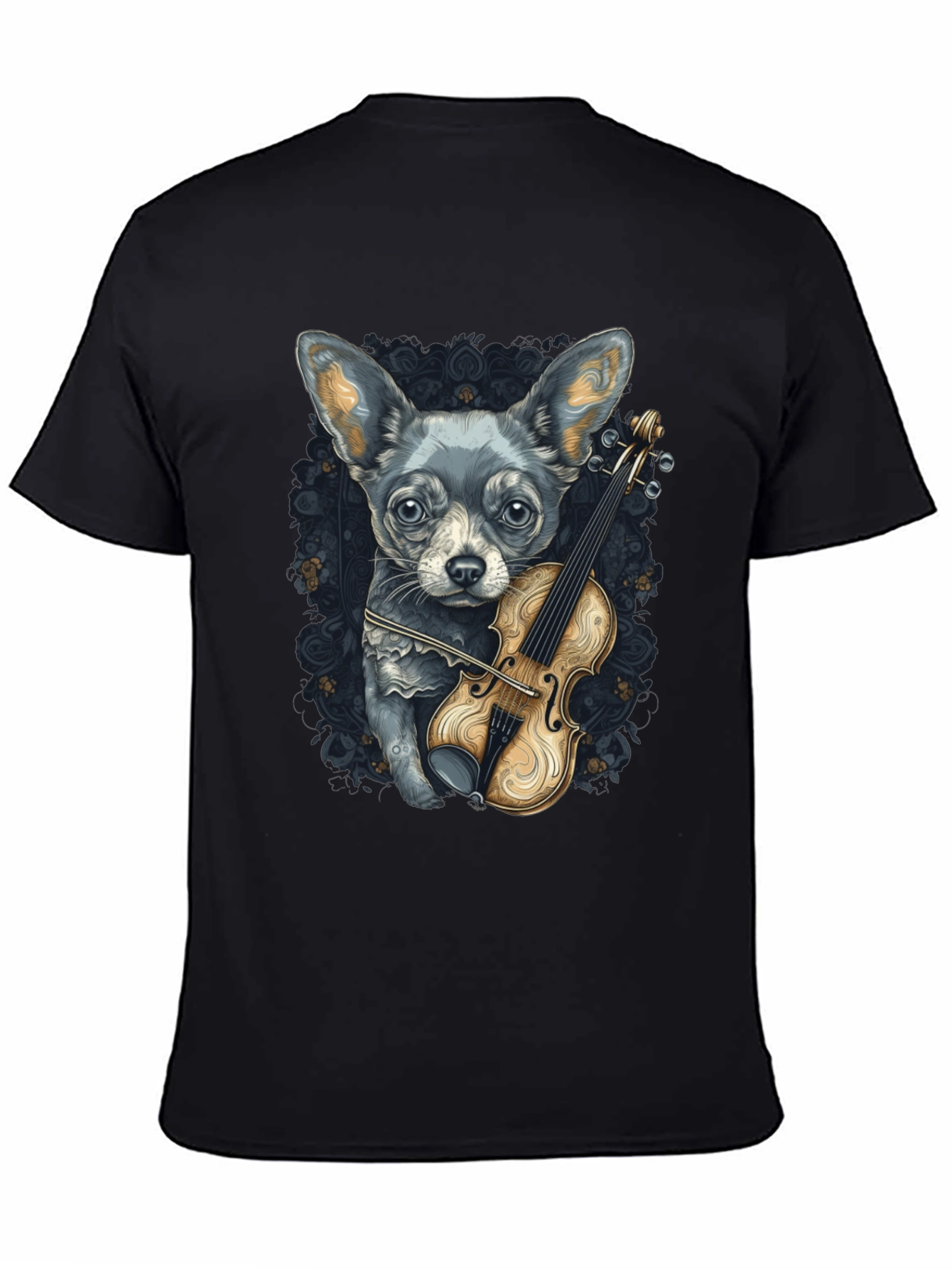 Dog with Violin Graphic Tee - Black