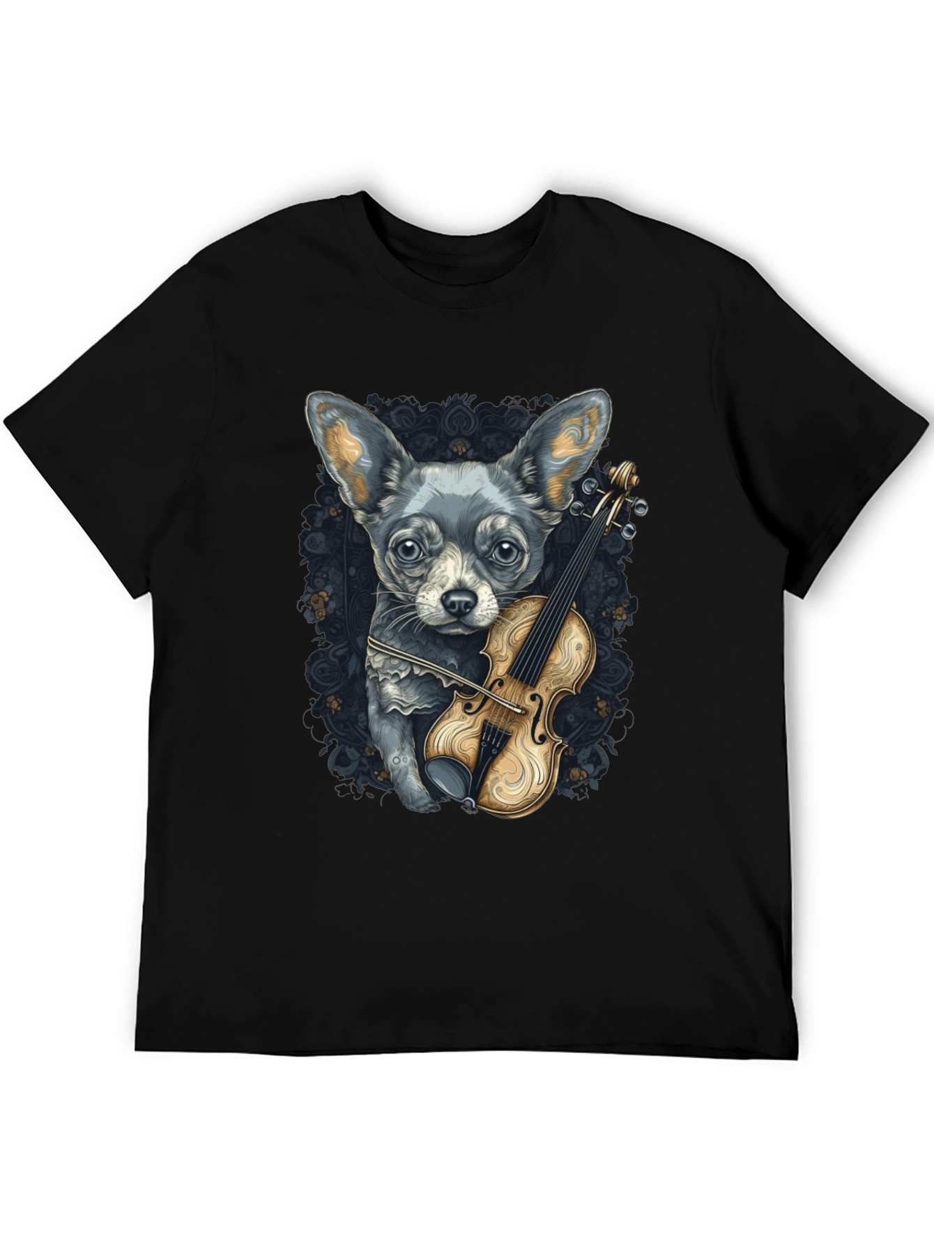 Dog with Violin Graphic Tee - Black
