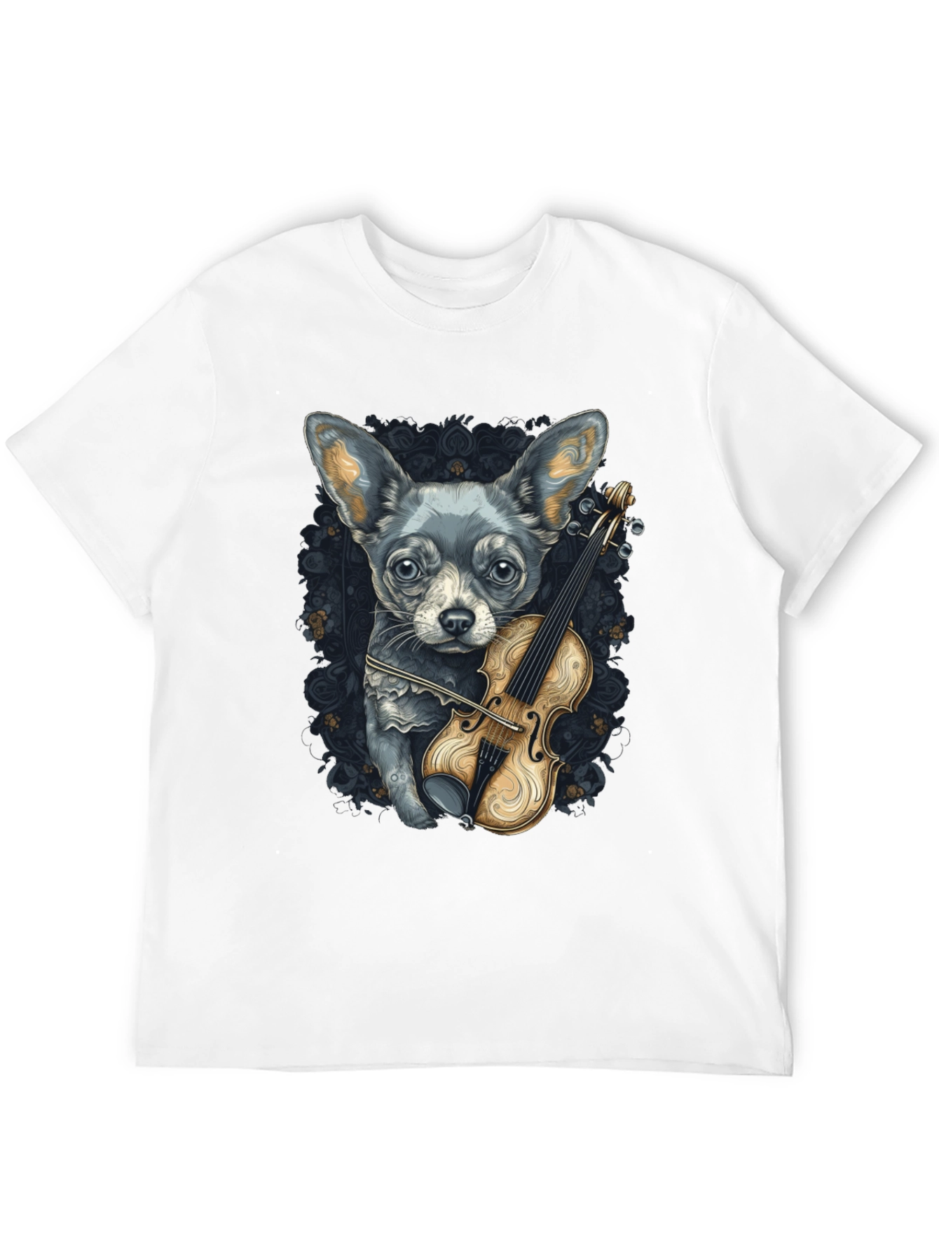 Dog with Violin Graphic Tee - Black