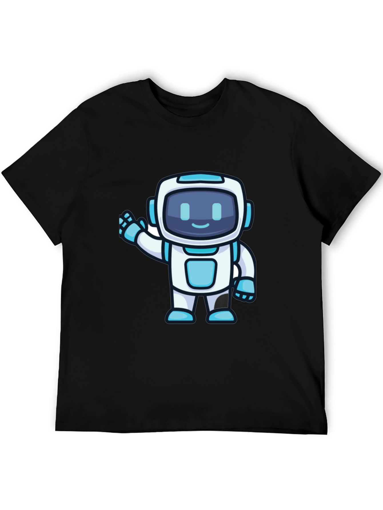 Cute Robot Graphic T-Shirt - Black Crew Neck