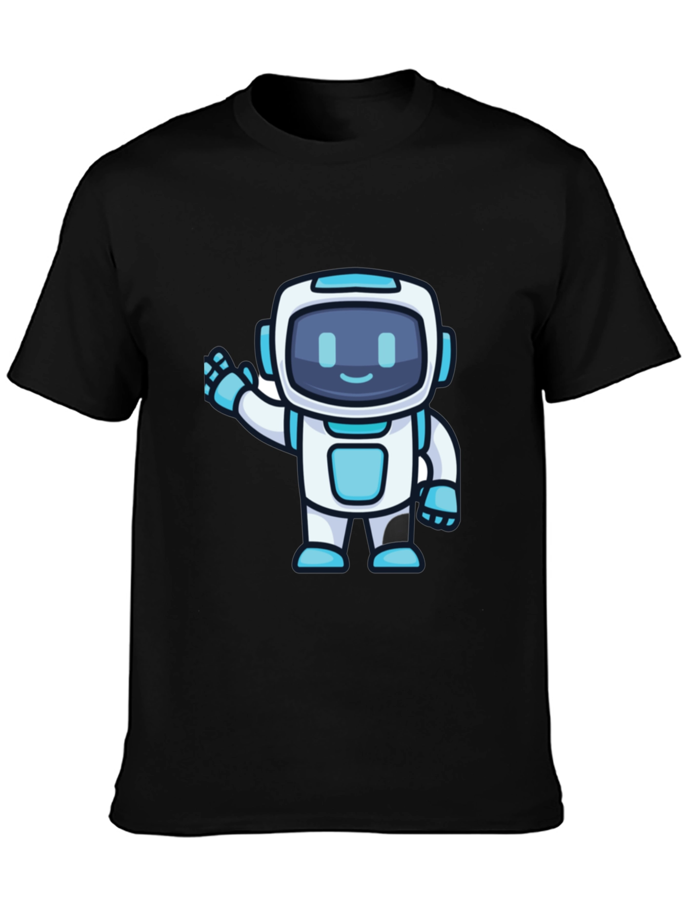 Cute Robot Graphic T-Shirt - Black Crew Neck