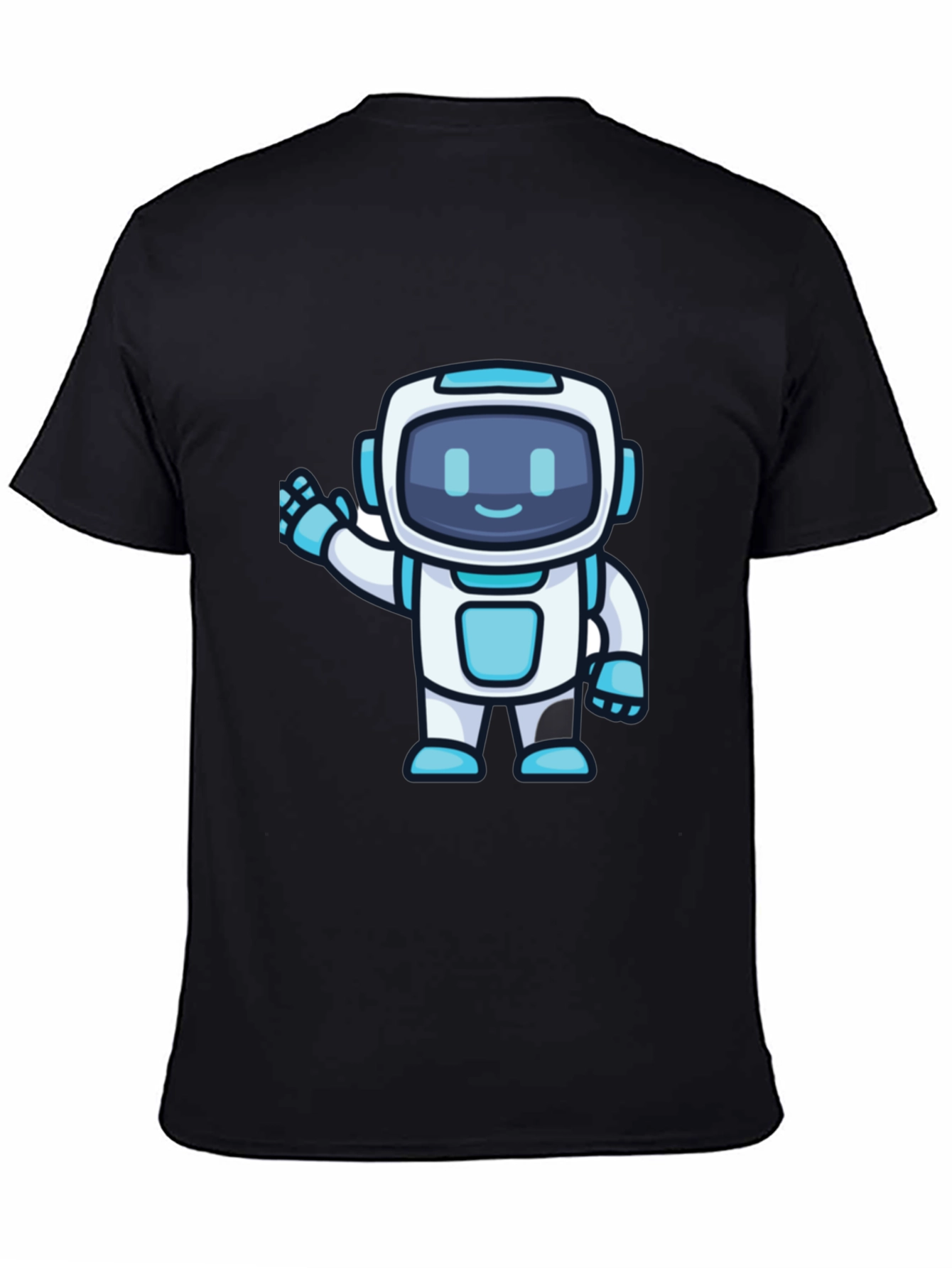 Cute Robot Graphic T-Shirt - Black Crew Neck