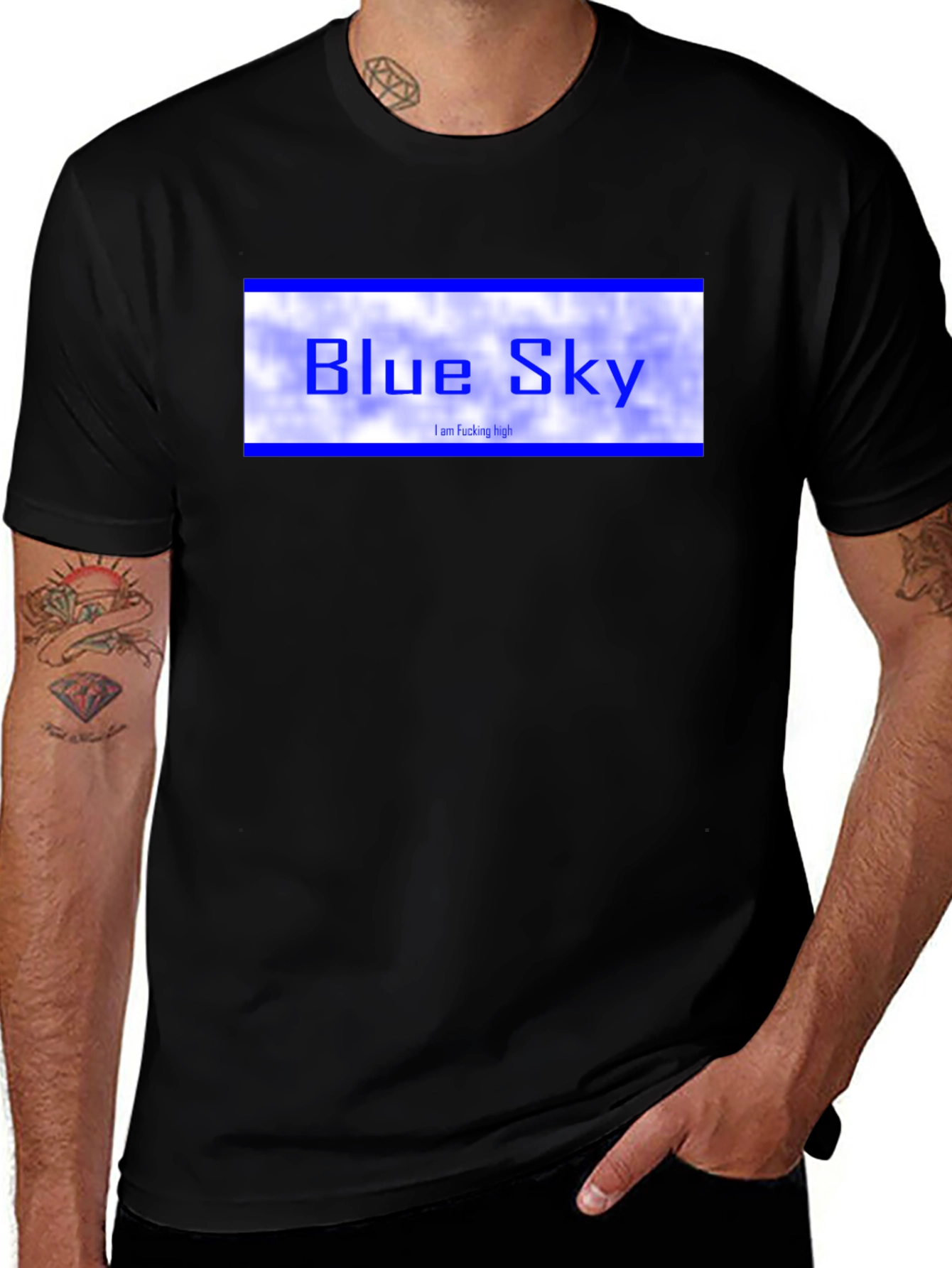 Blue Sky Graphic Tee - Black Cotton T-Shirt