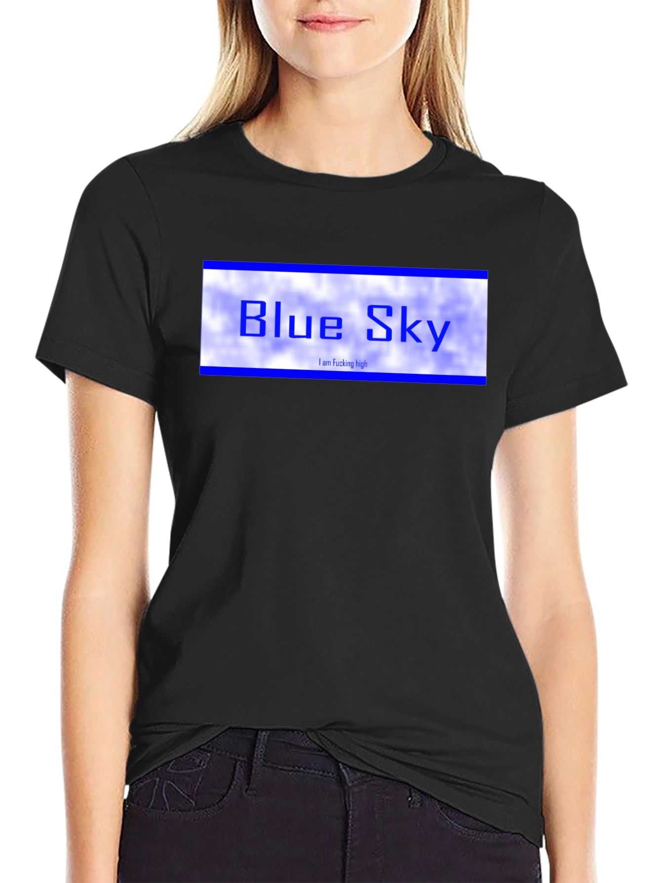 Blue Sky Graphic Tee - Black Cotton T-Shirt