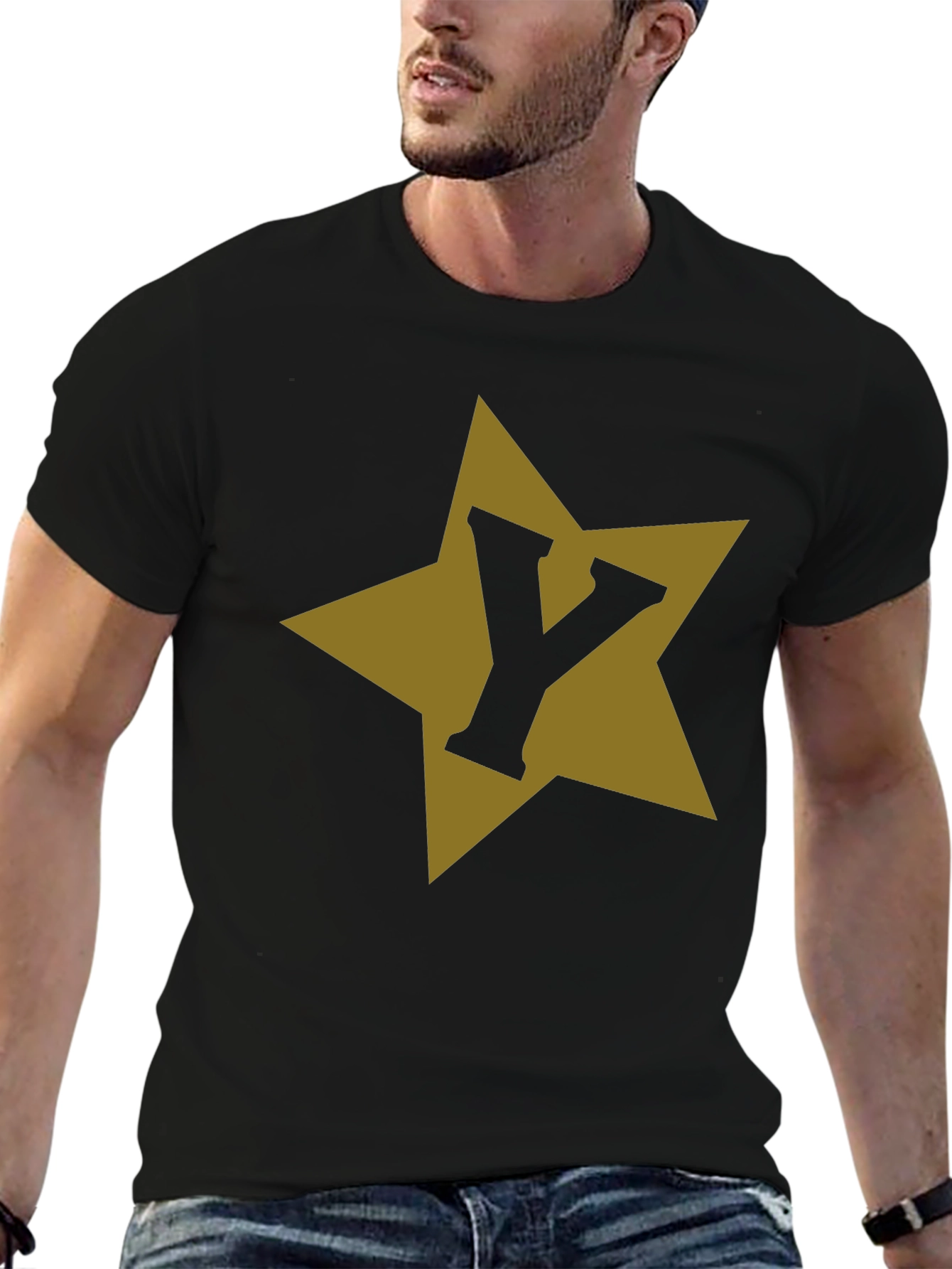 Letter Y Star Graphic Black T-Shirt