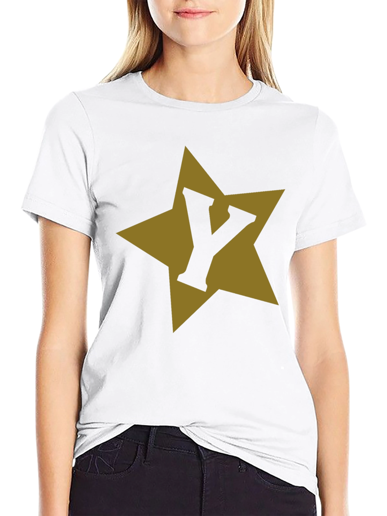 Letter Y Star Graphic Black T-Shirt