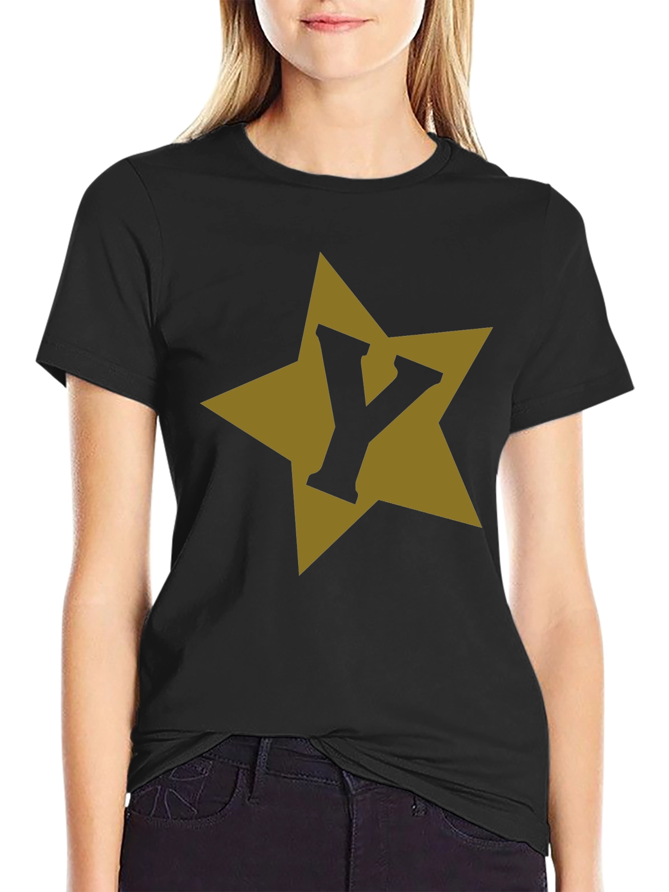 Letter Y Star Graphic Black T-Shirt