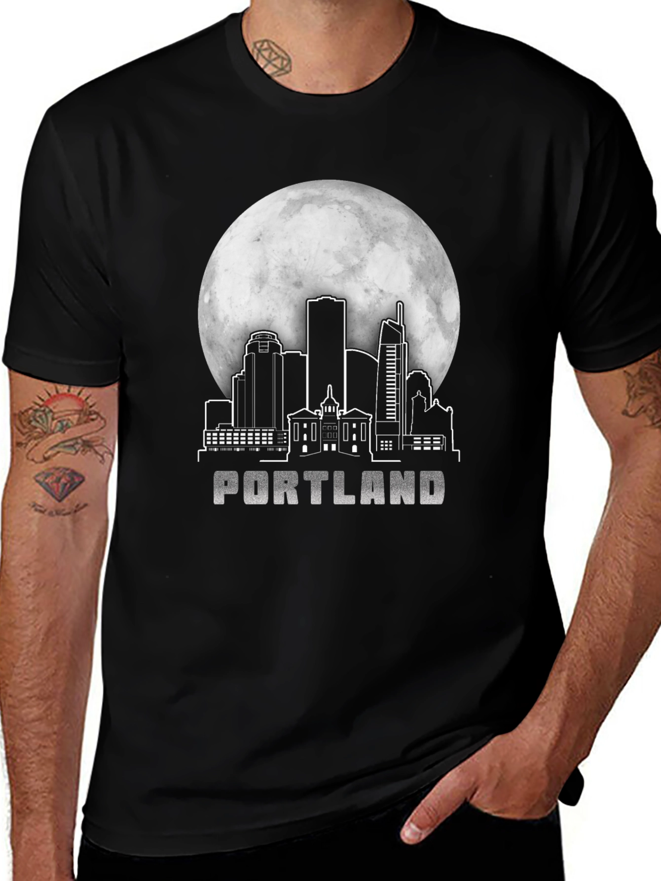 Portland Skyline Moon Graphic T-Shirt