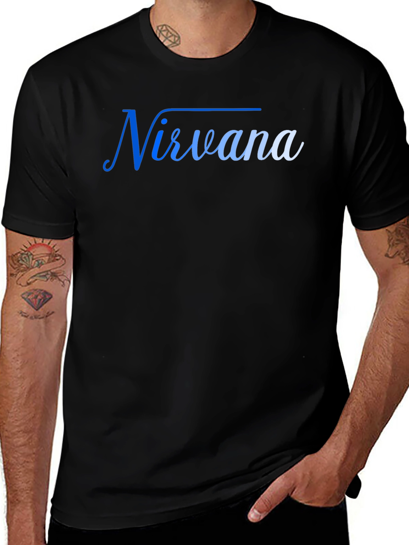 Nirvana Blue Gradient Mens Black T-Shirt