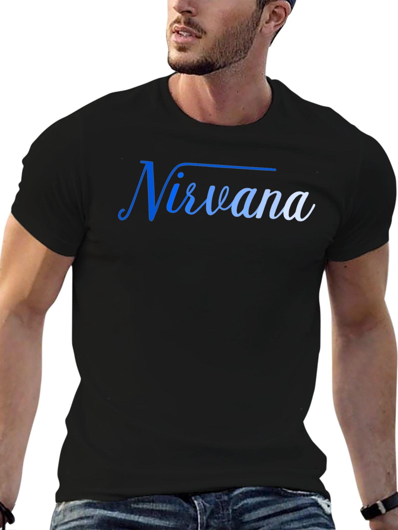 Nirvana Blue Gradient Mens Black T-Shirt