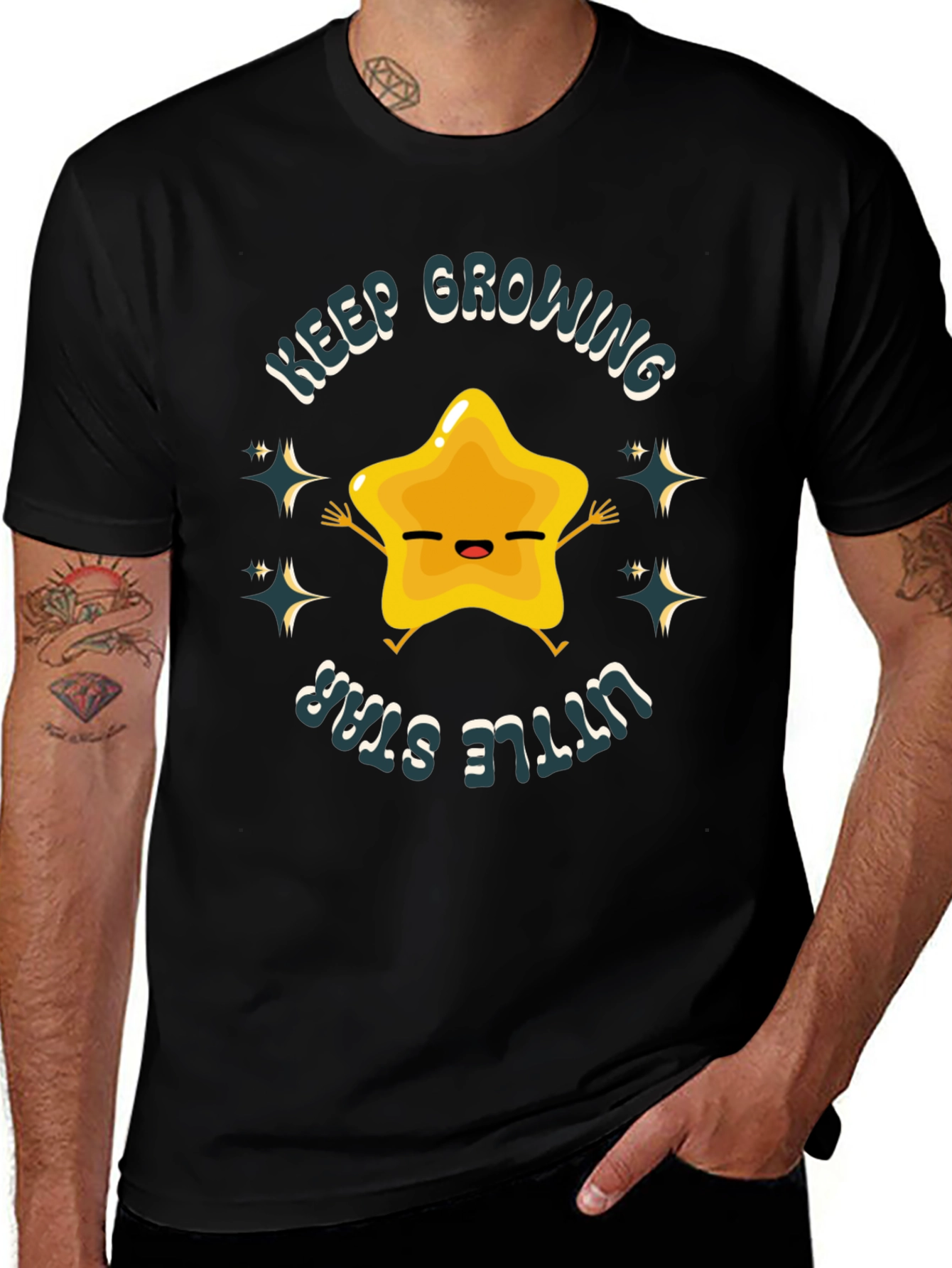 Keep Growing Little Star Black T-Shirt