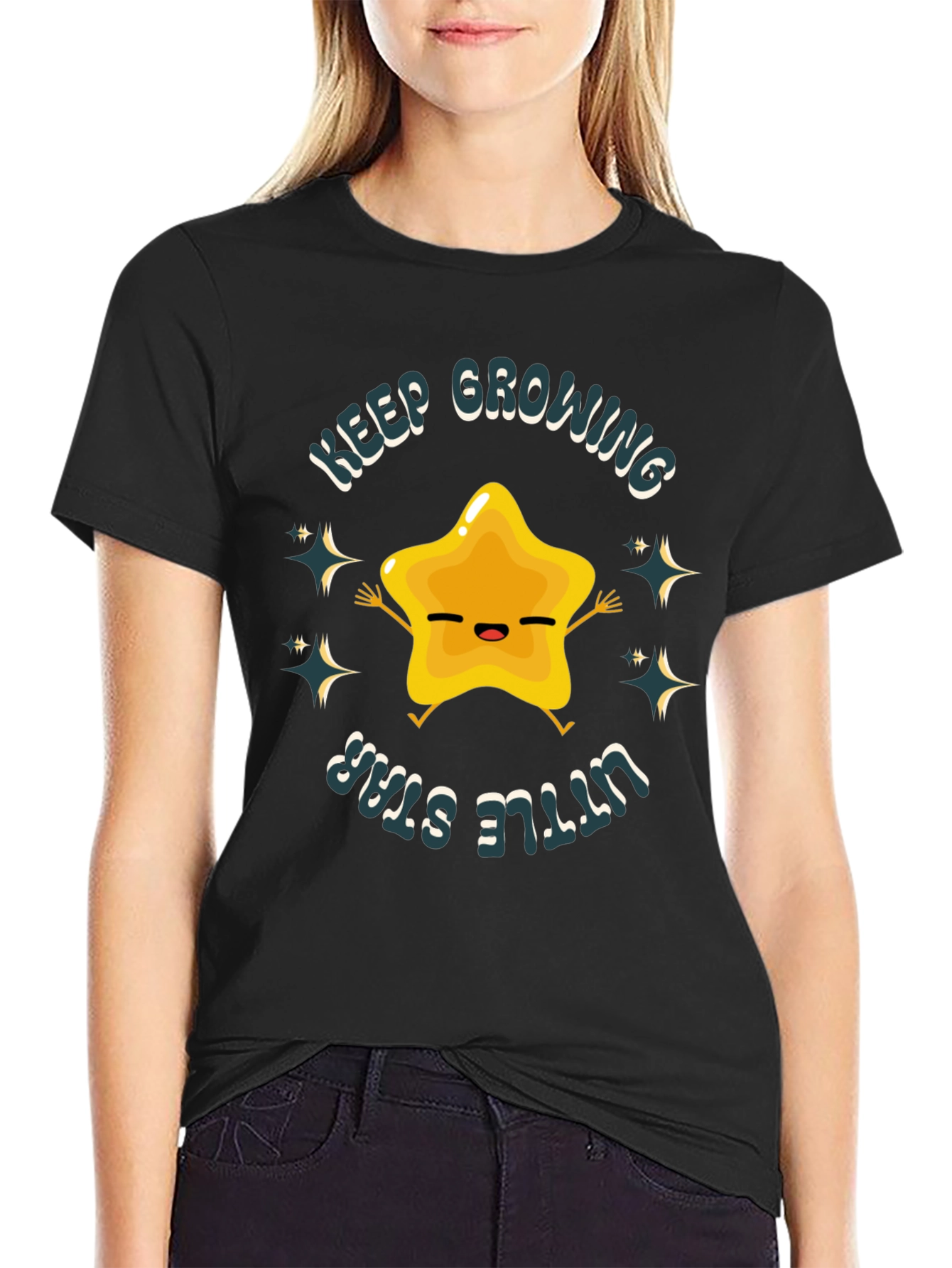 Keep Growing Little Star Black T-Shirt