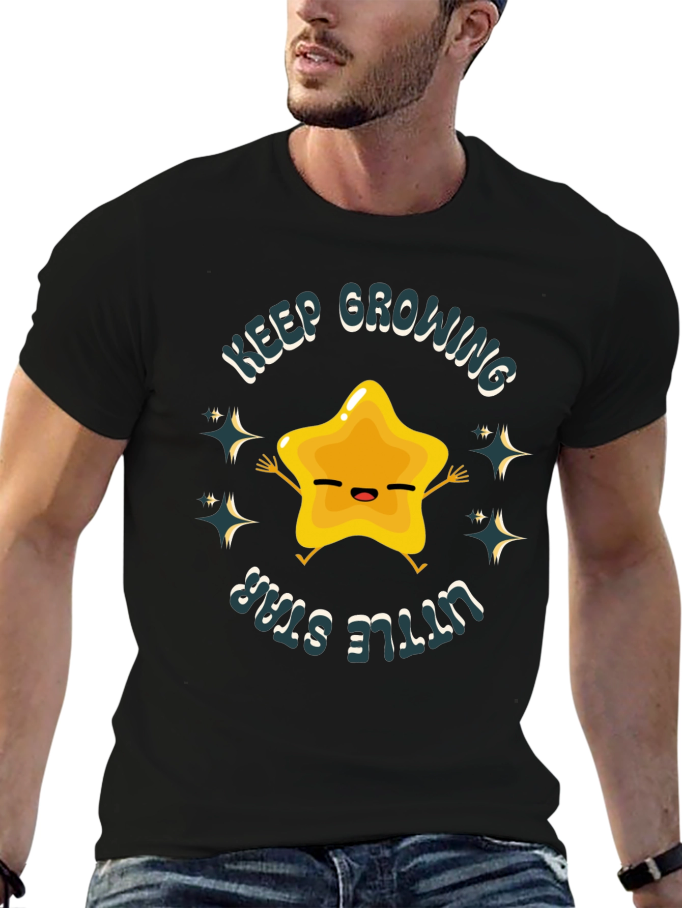 Keep Growing Little Star Black T-Shirt