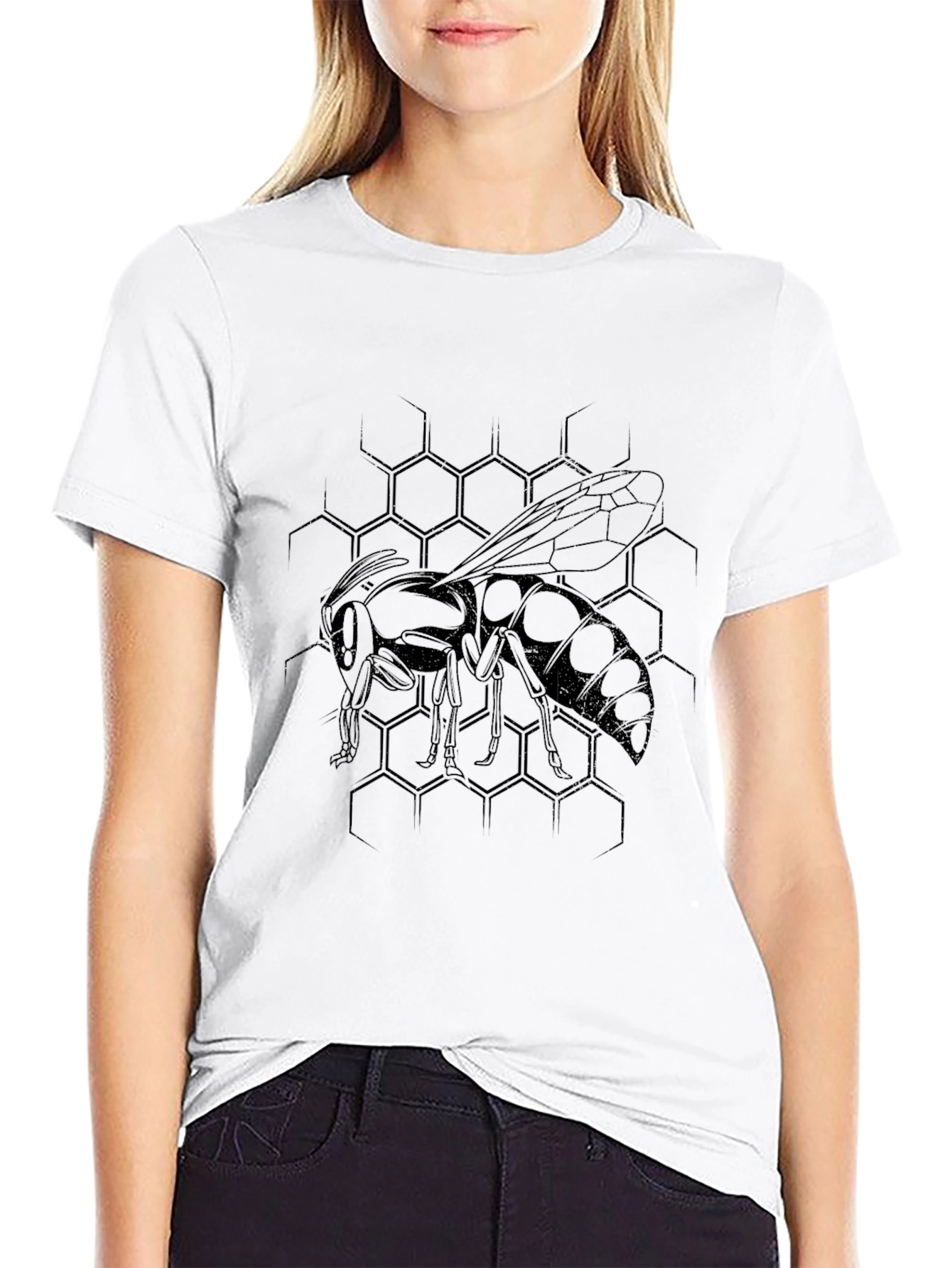 Mens Black Graphic Tee - Honeycomb Wasp Design