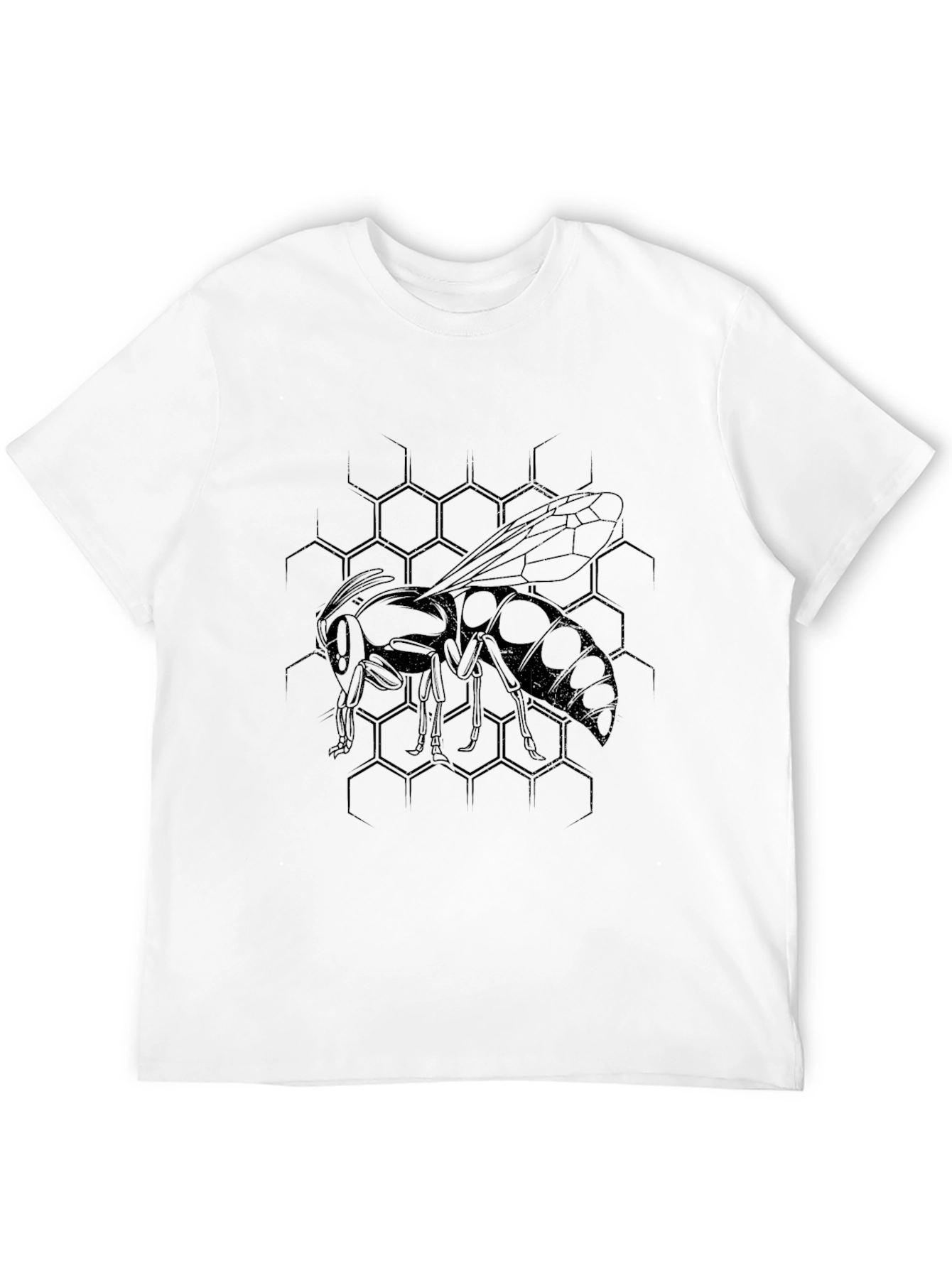 Mens Black Graphic Tee - Honeycomb Wasp Design