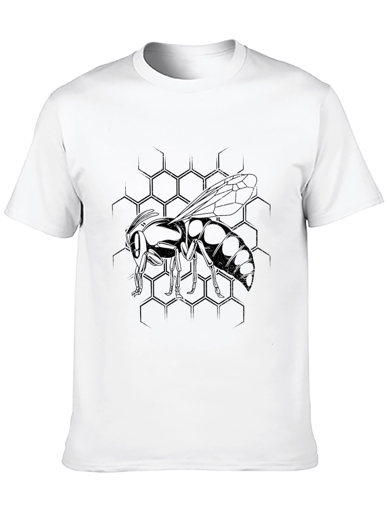 Mens Black Graphic Tee - Honeycomb Wasp Design
