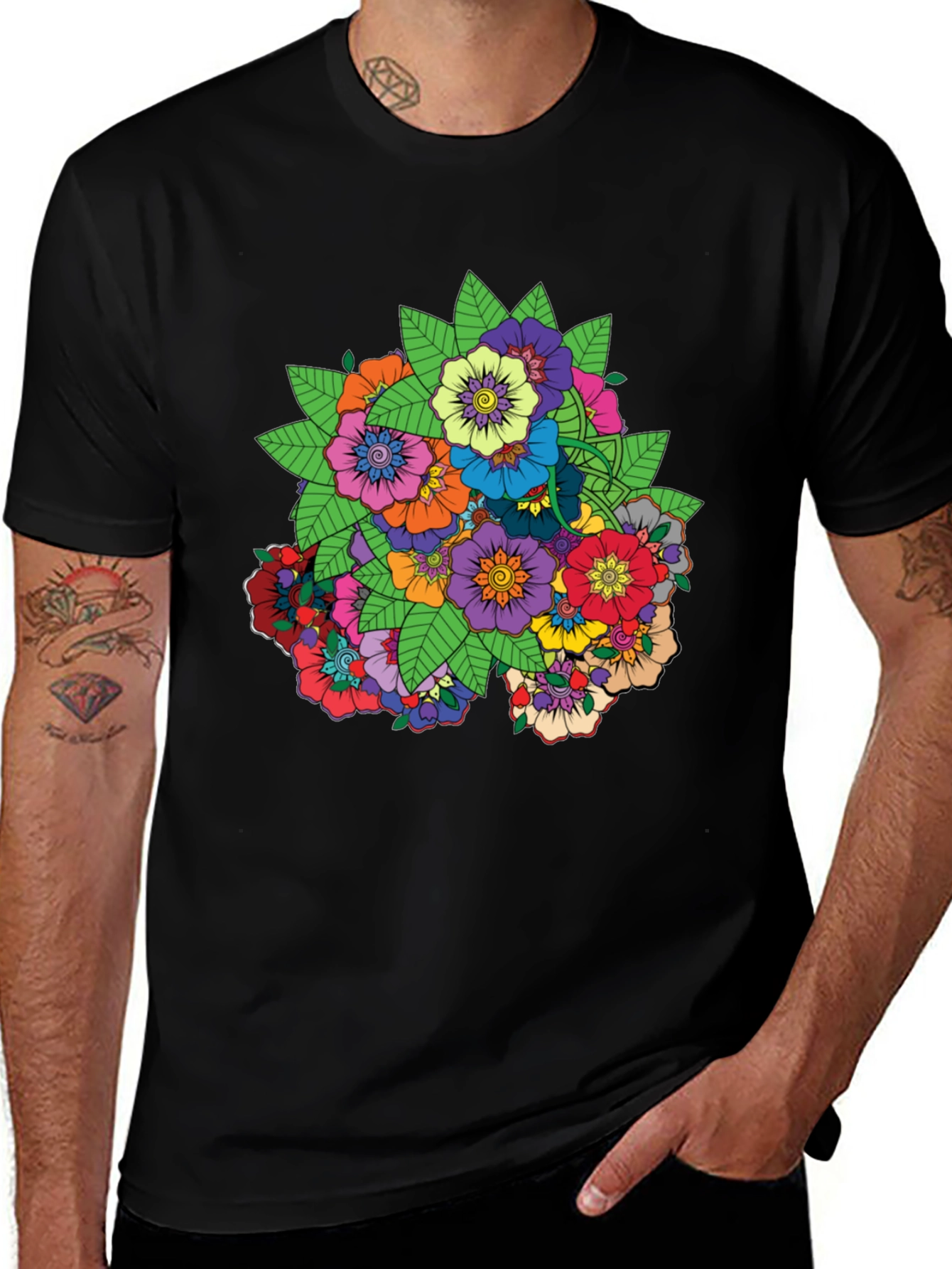 Floral Mandala Graphic Black T-Shirt