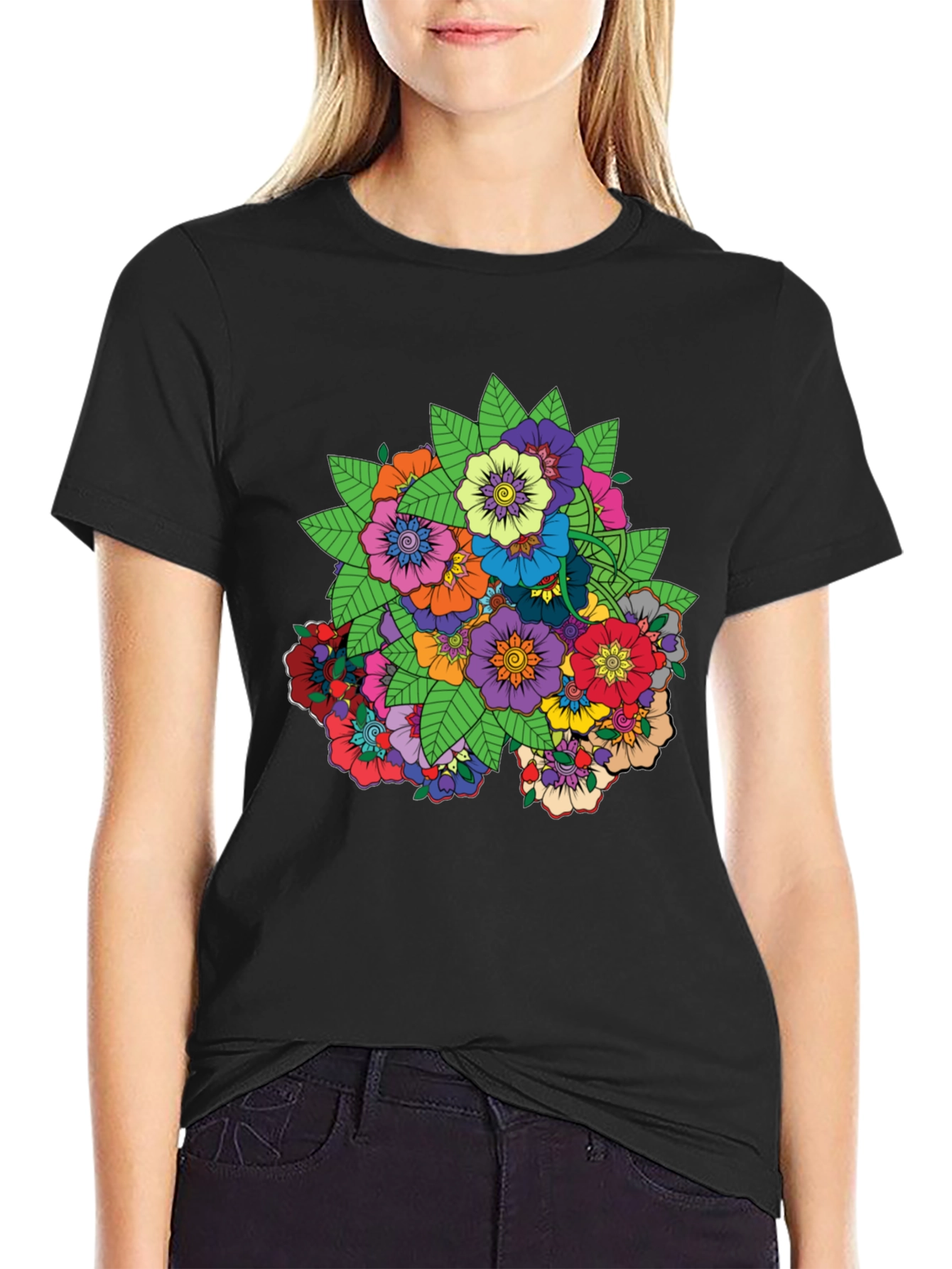 Floral Mandala Graphic Black T-Shirt