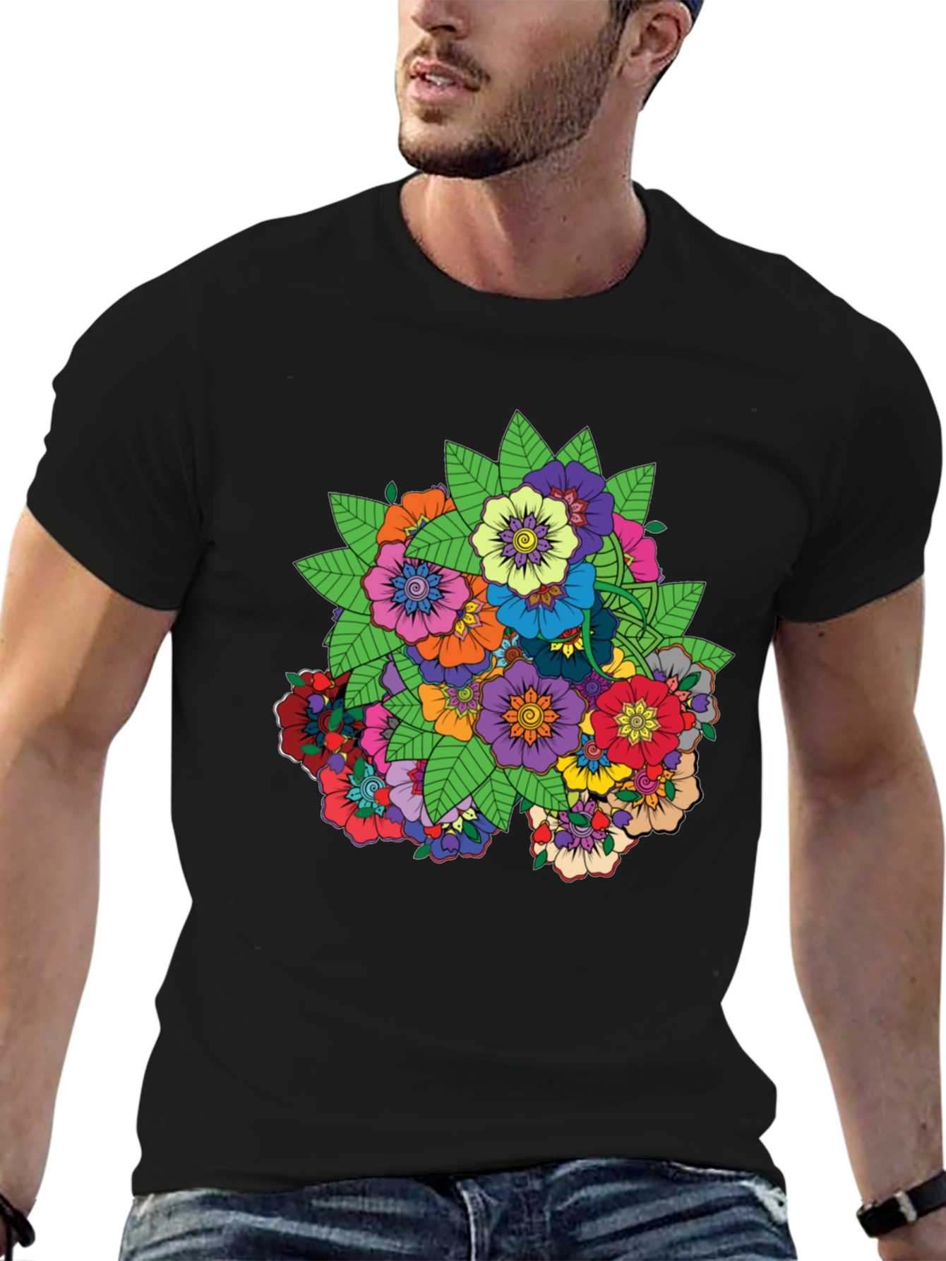 Floral Mandala Graphic Black T-Shirt