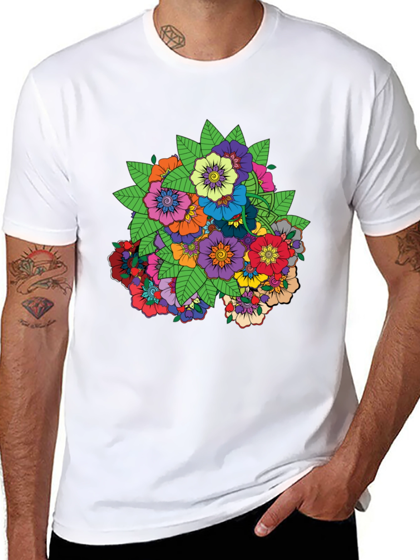 Floral Mandala Graphic Black T-Shirt