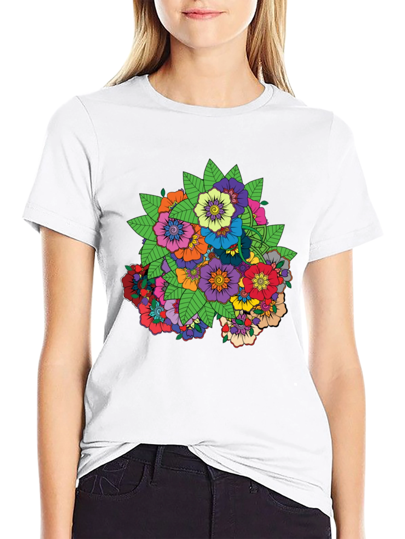 Floral Mandala Graphic Black T-Shirt