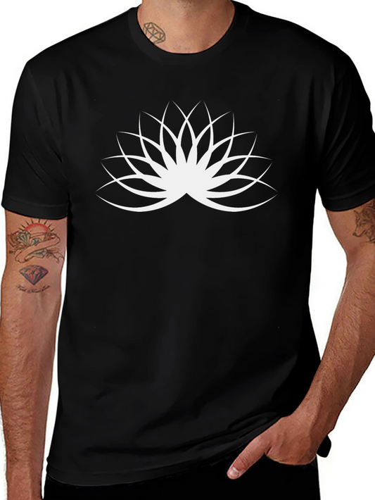 Black T-Shirt with White Lotus Flower Design