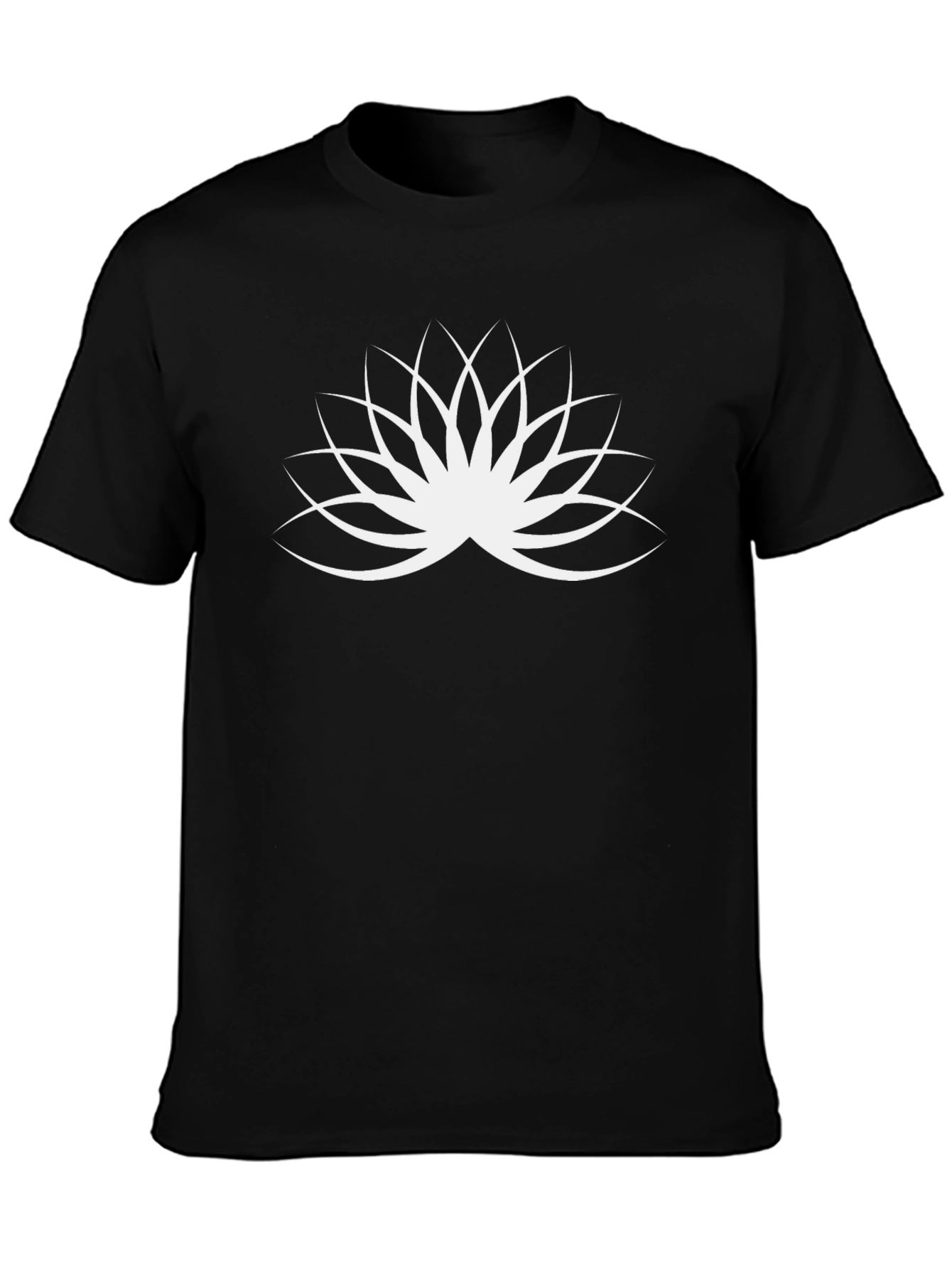 Black T-Shirt with White Lotus Flower Design
