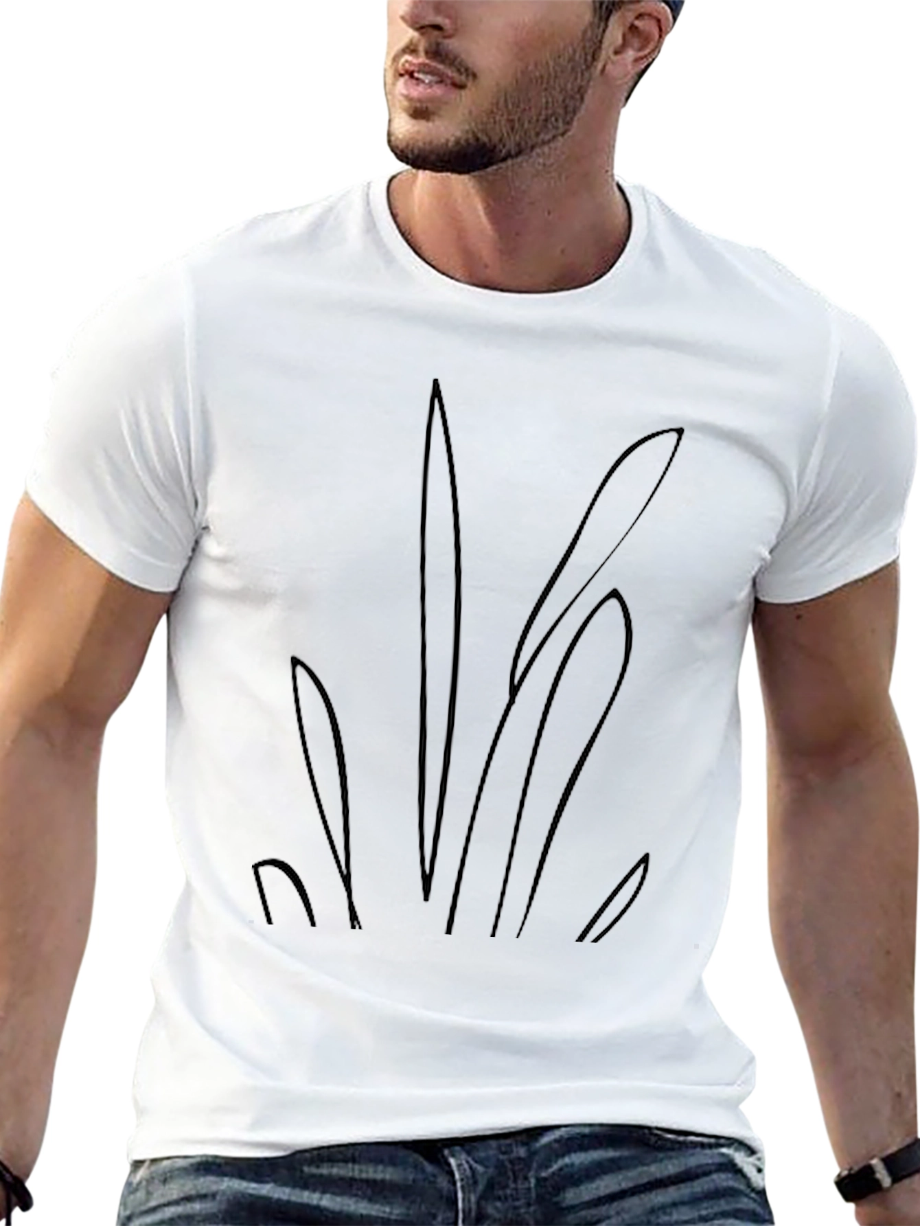 Mens Black Graphic Tee - Abstract Plant Design