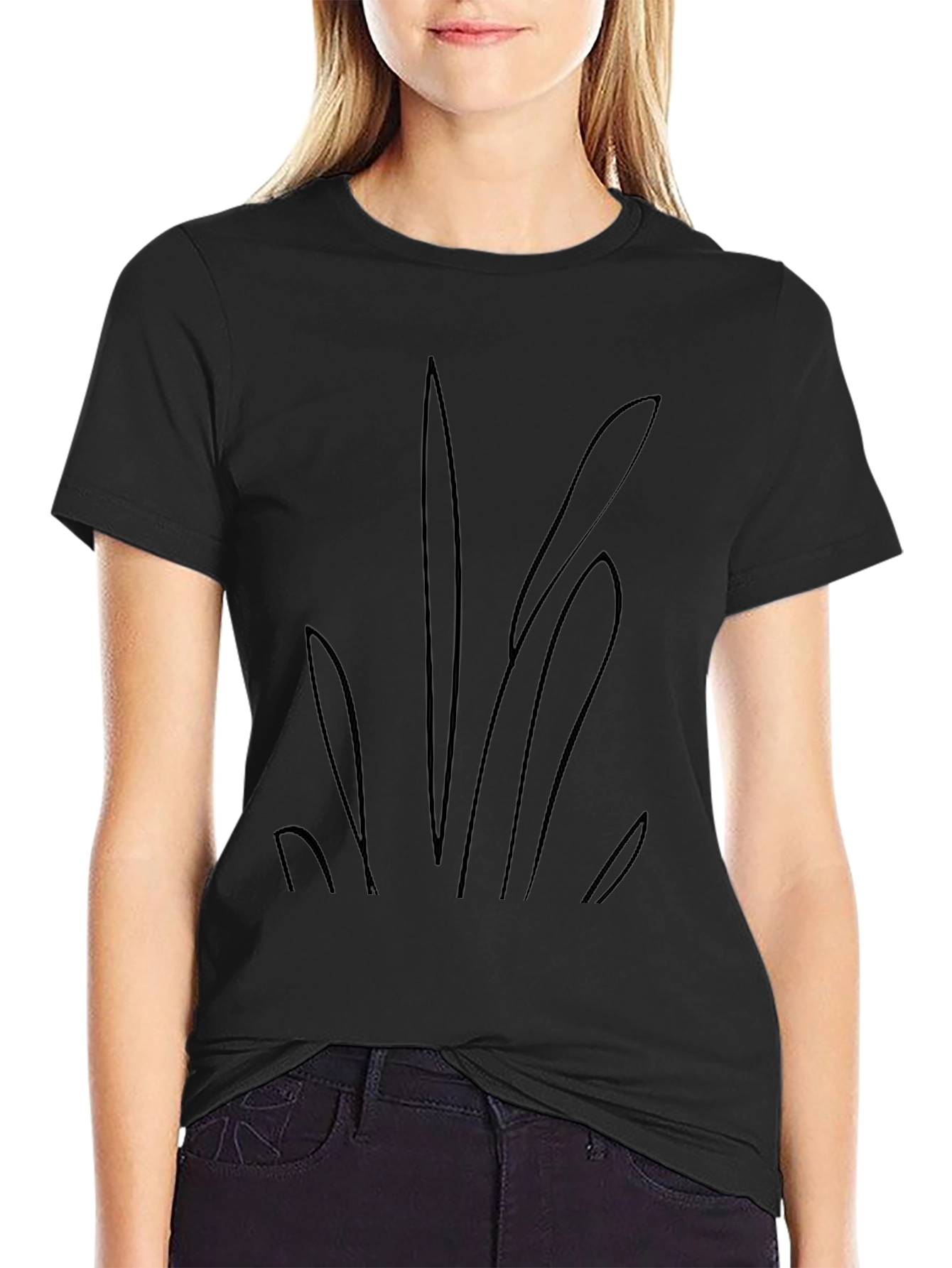 Mens Black Graphic Tee - Abstract Plant Design