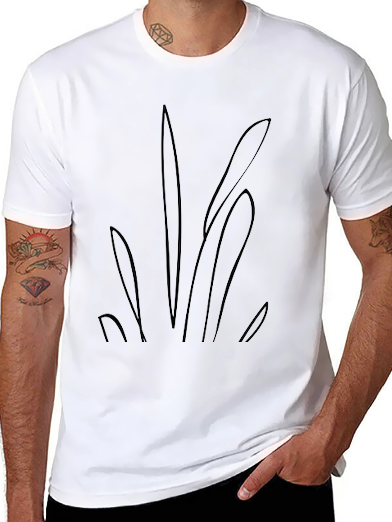 Mens Black Graphic Tee - Abstract Plant Design