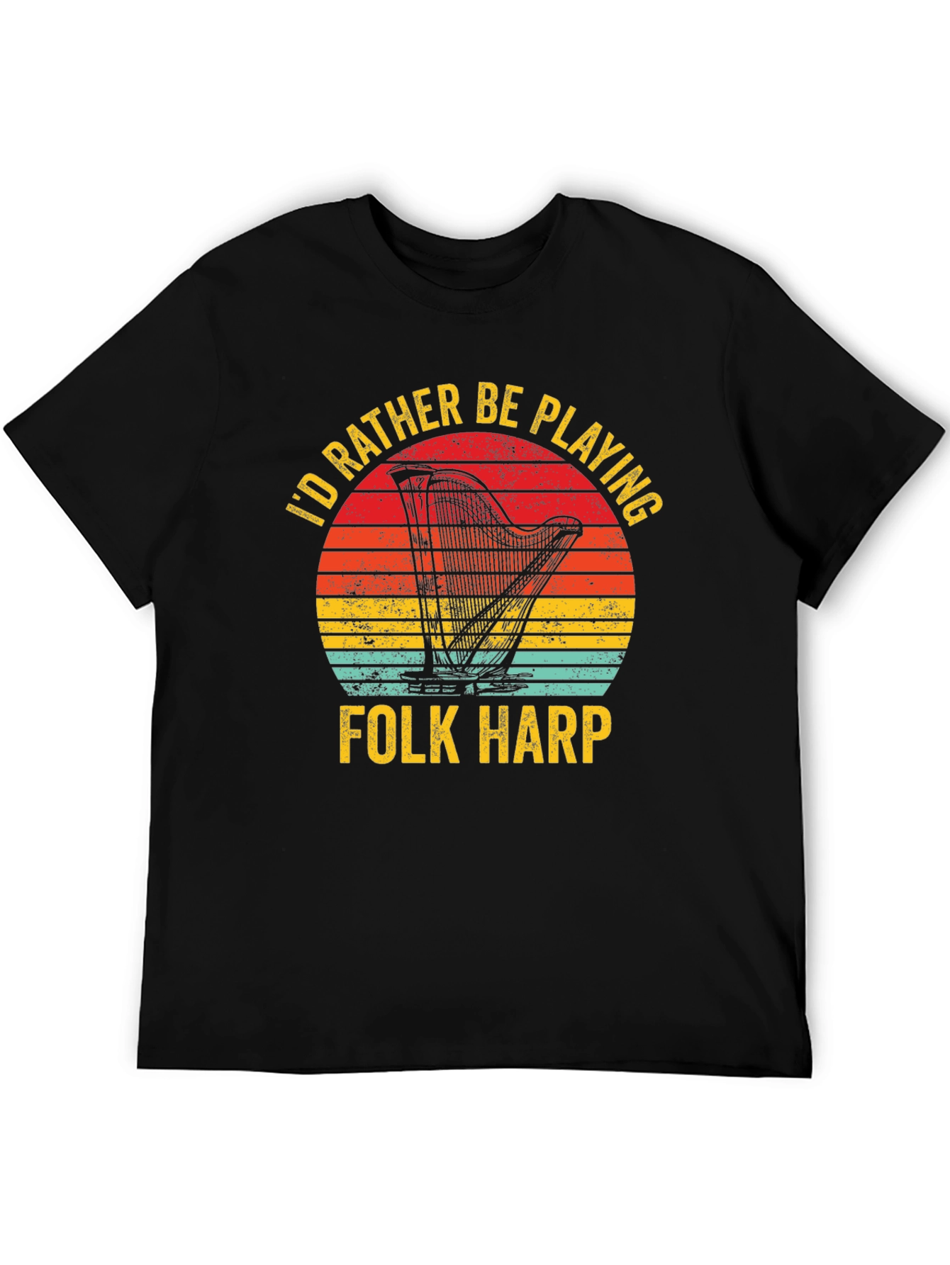 Folk Harp Player T-Shirt Retro Sunset Music Tee