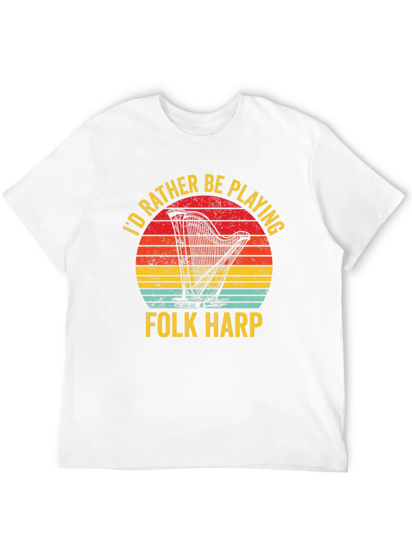 Folk Harp Player T-Shirt Retro Sunset Music Tee