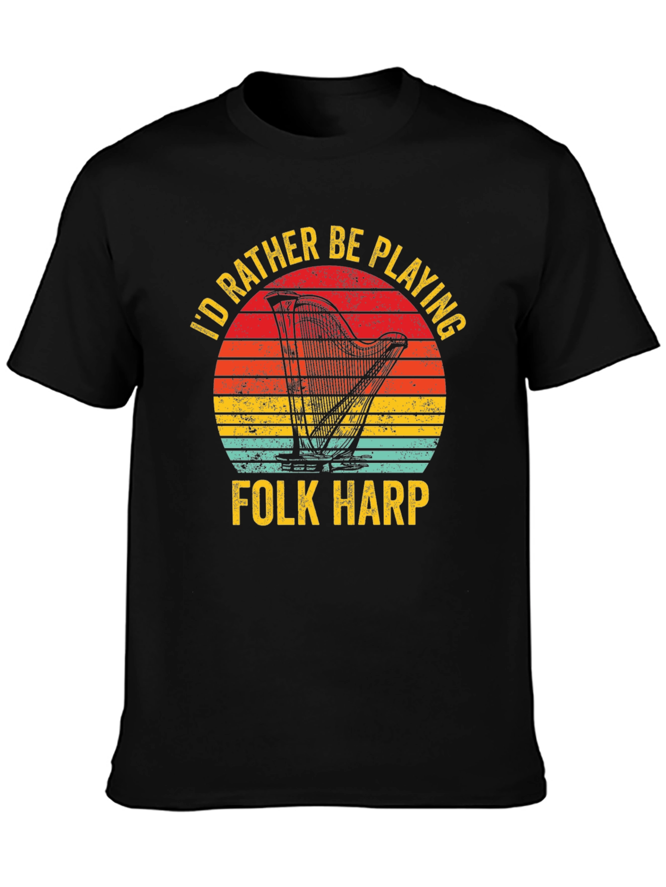 Folk Harp Player T-Shirt Retro Sunset Music Tee