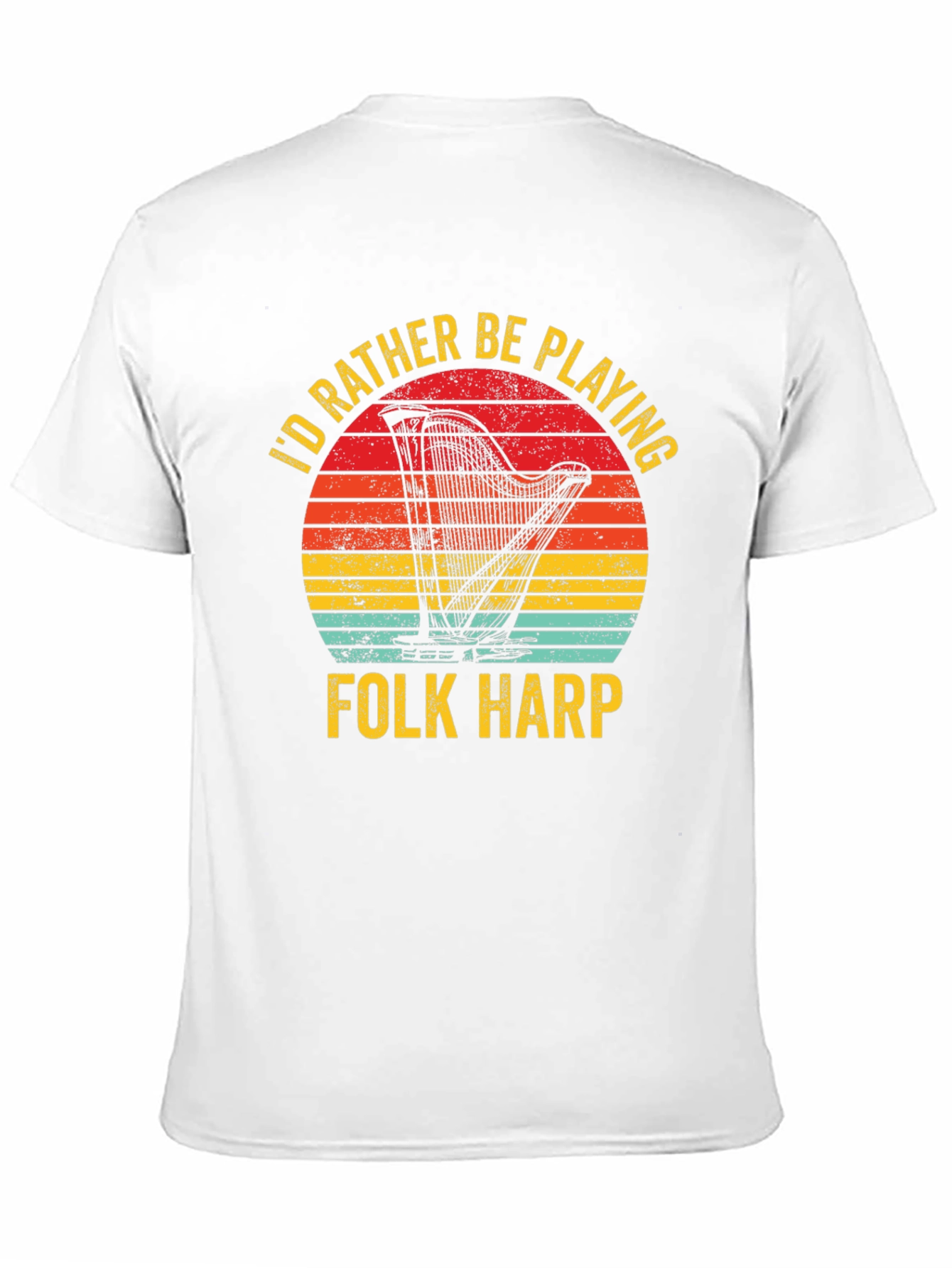 Folk Harp Player T-Shirt Retro Sunset Music Tee