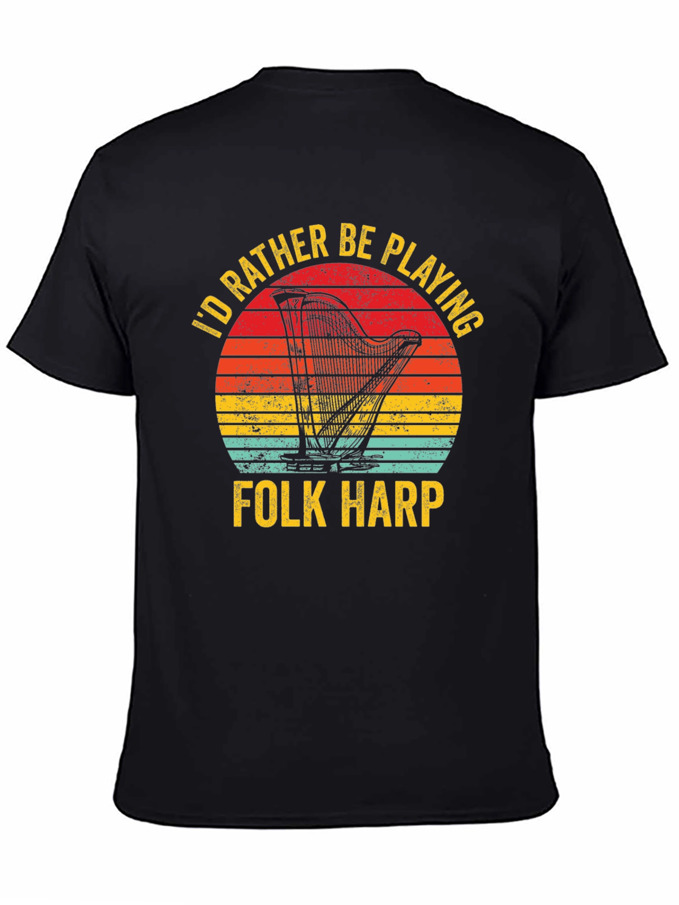 Folk Harp Player T-Shirt Retro Sunset Music Tee