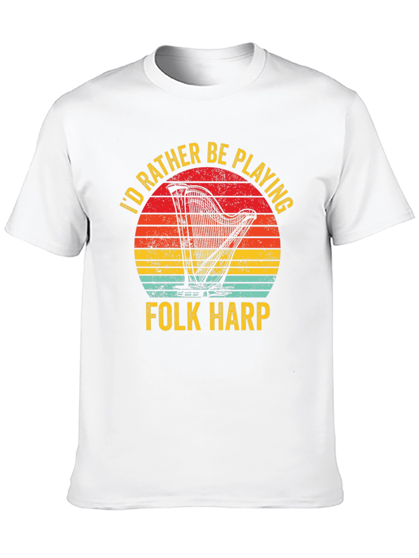 Folk Harp Player T-Shirt Retro Sunset Music Tee