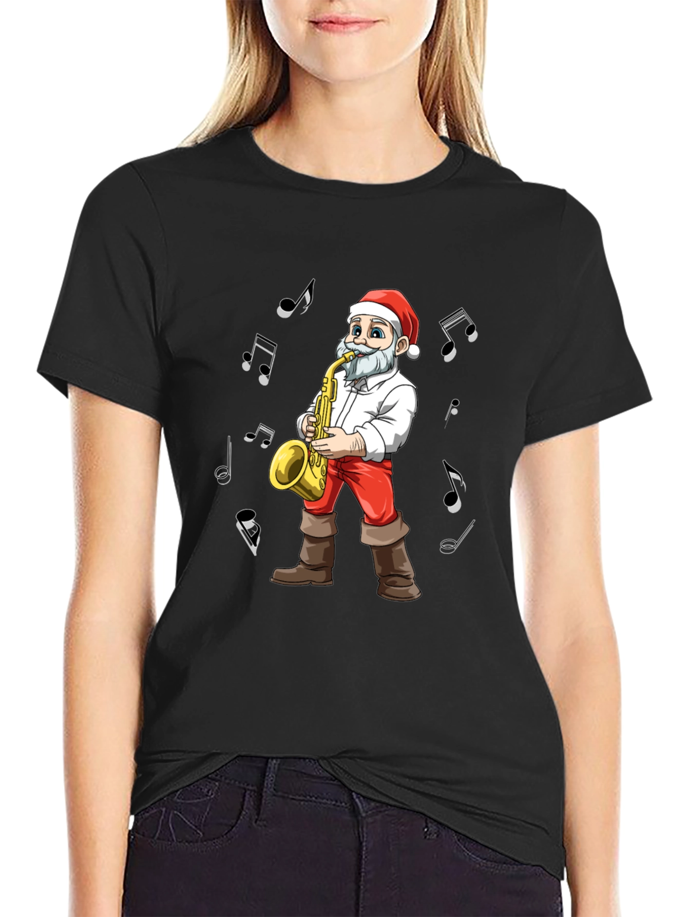 Santa Saxophone T-Shirt - Holiday Music Tee
