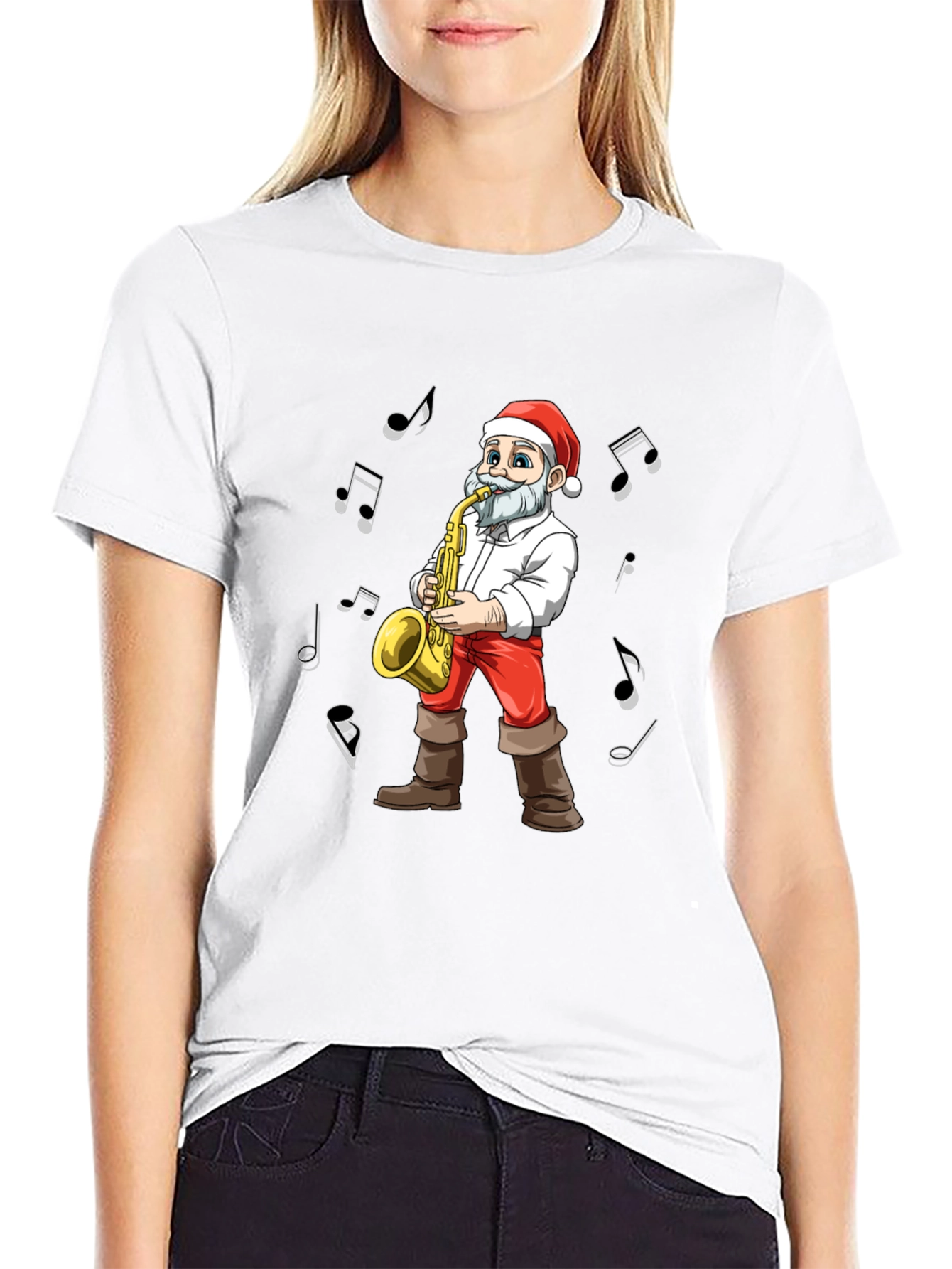 Santa Saxophone T-Shirt - Holiday Music Tee