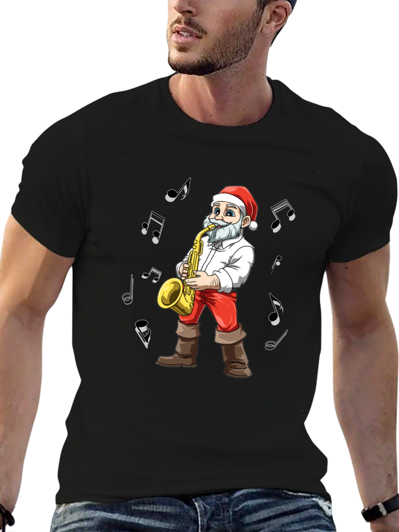 Santa Saxophone T-Shirt - Holiday Music Tee