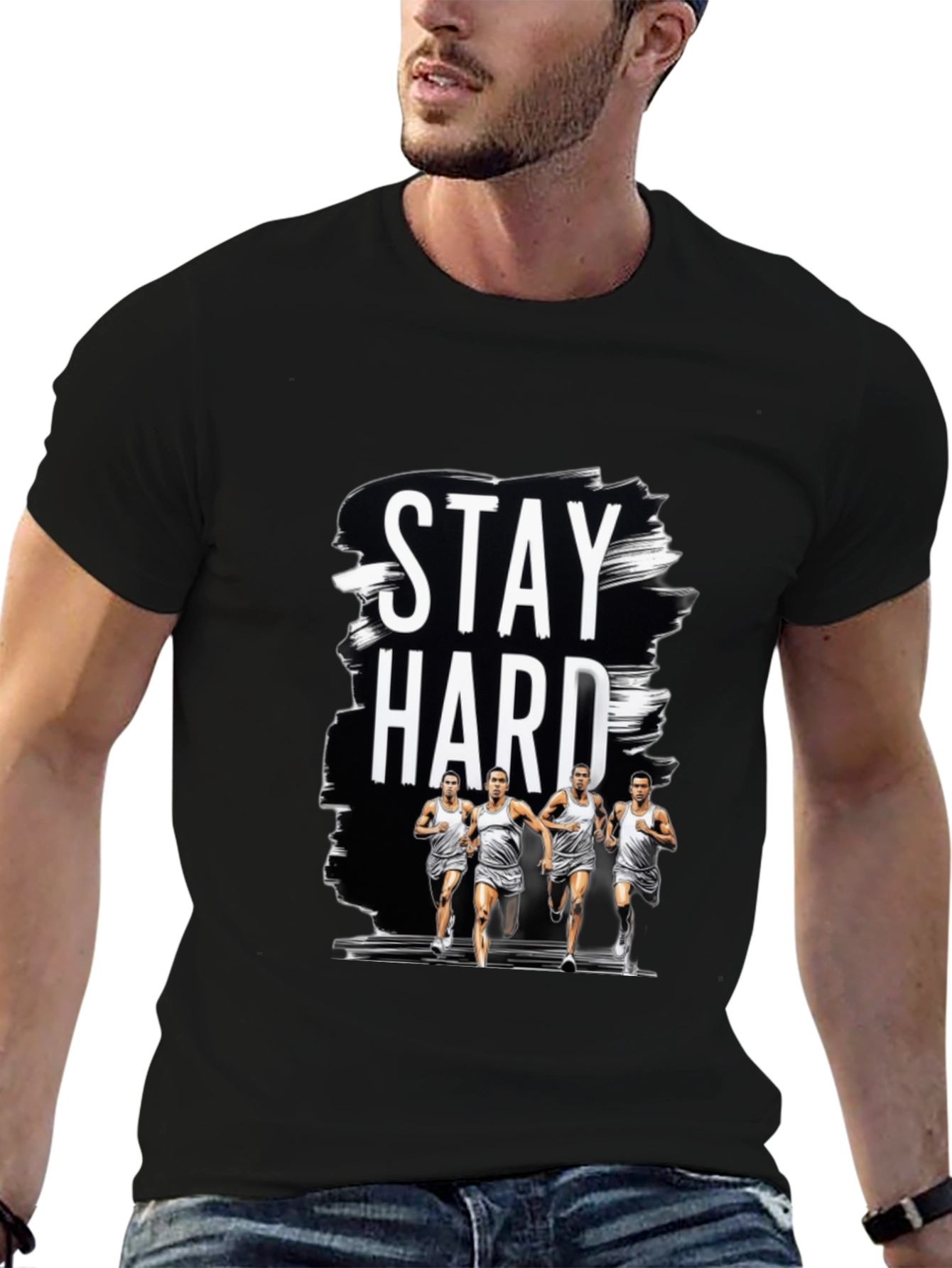Stay Hard Graphic Print Black Tee