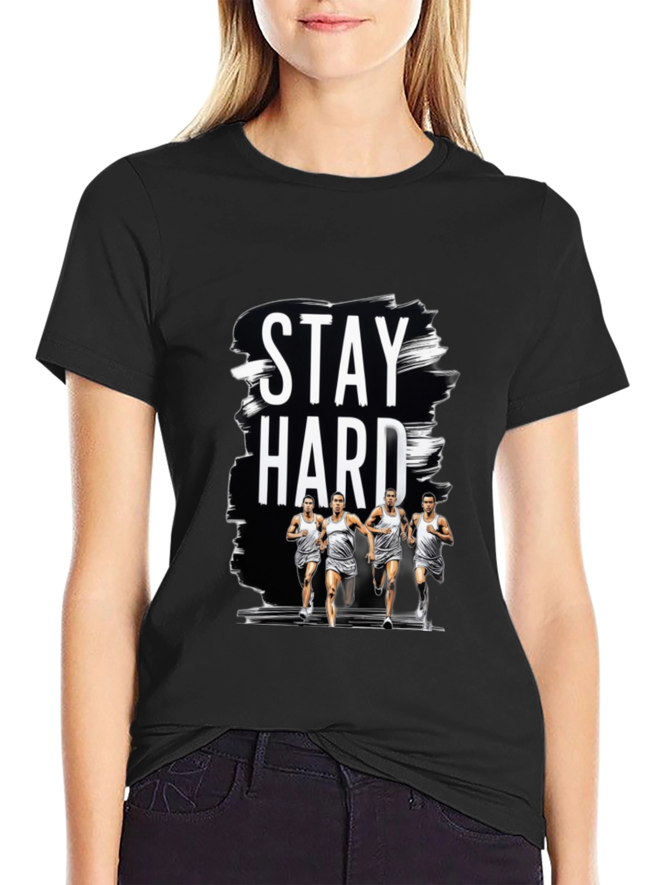 Stay Hard Graphic Print Black Tee