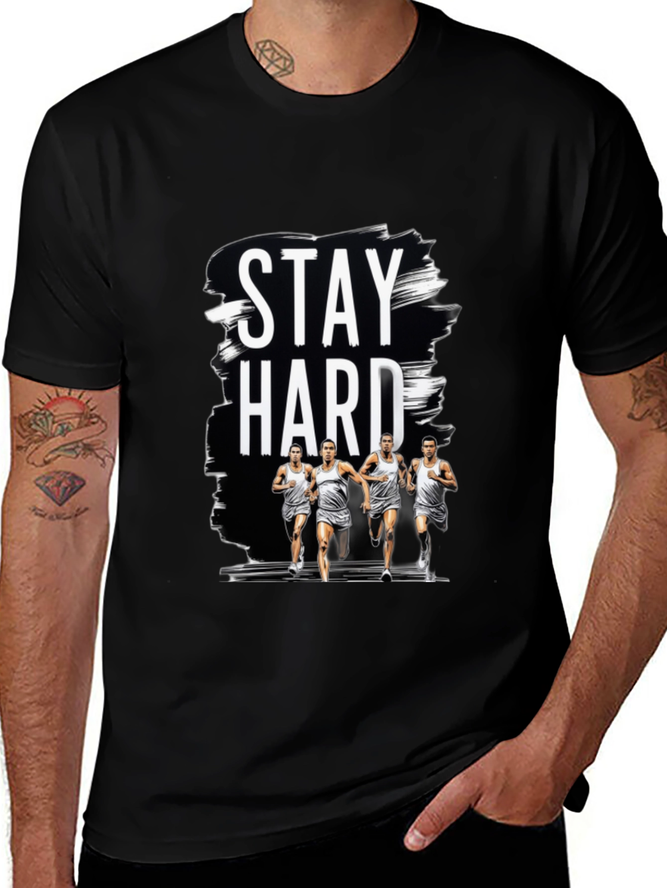 Stay Hard Graphic Print Black Tee