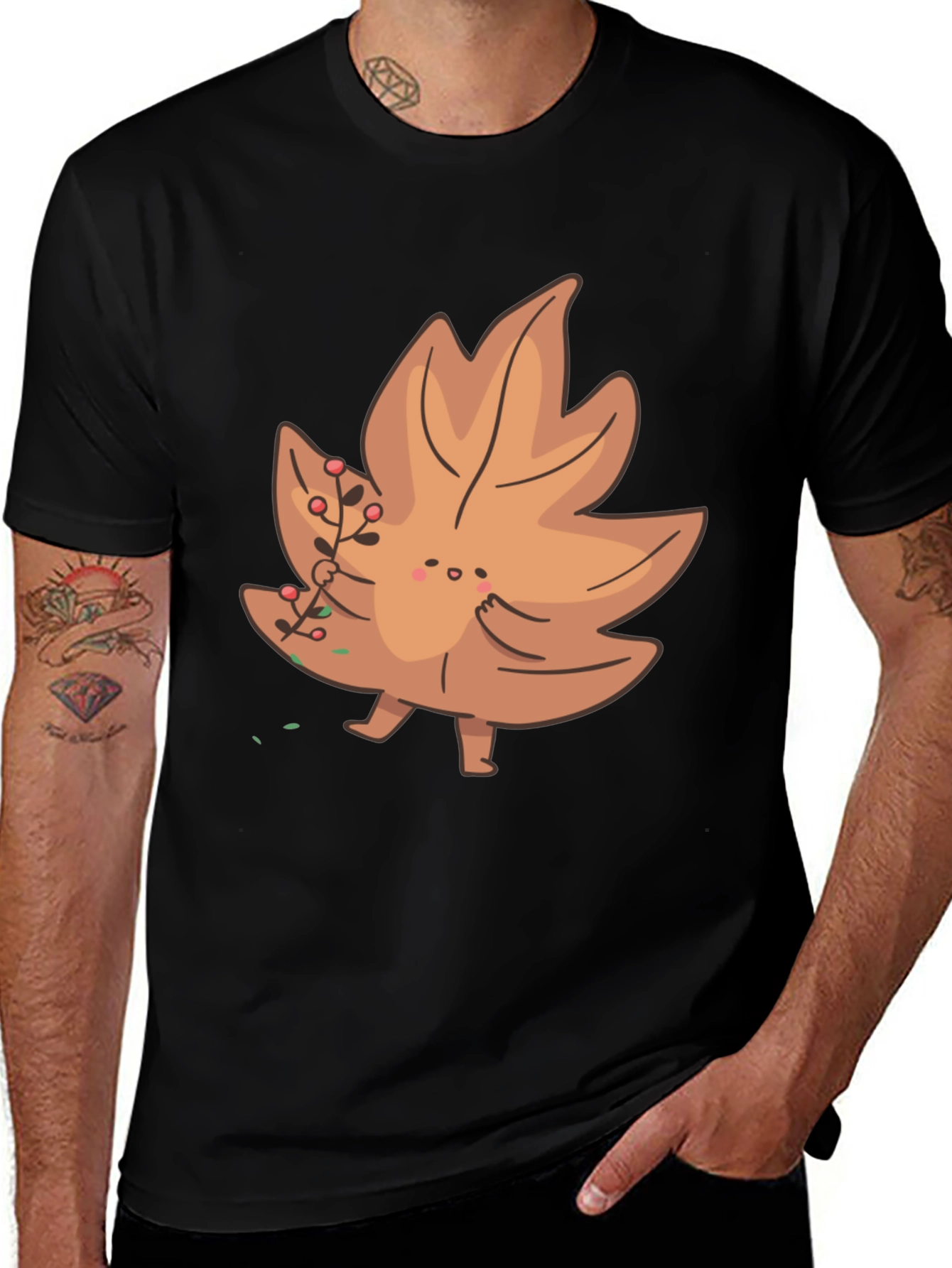Cartoon Leaf Graphic Tee - Unique Autumn Style