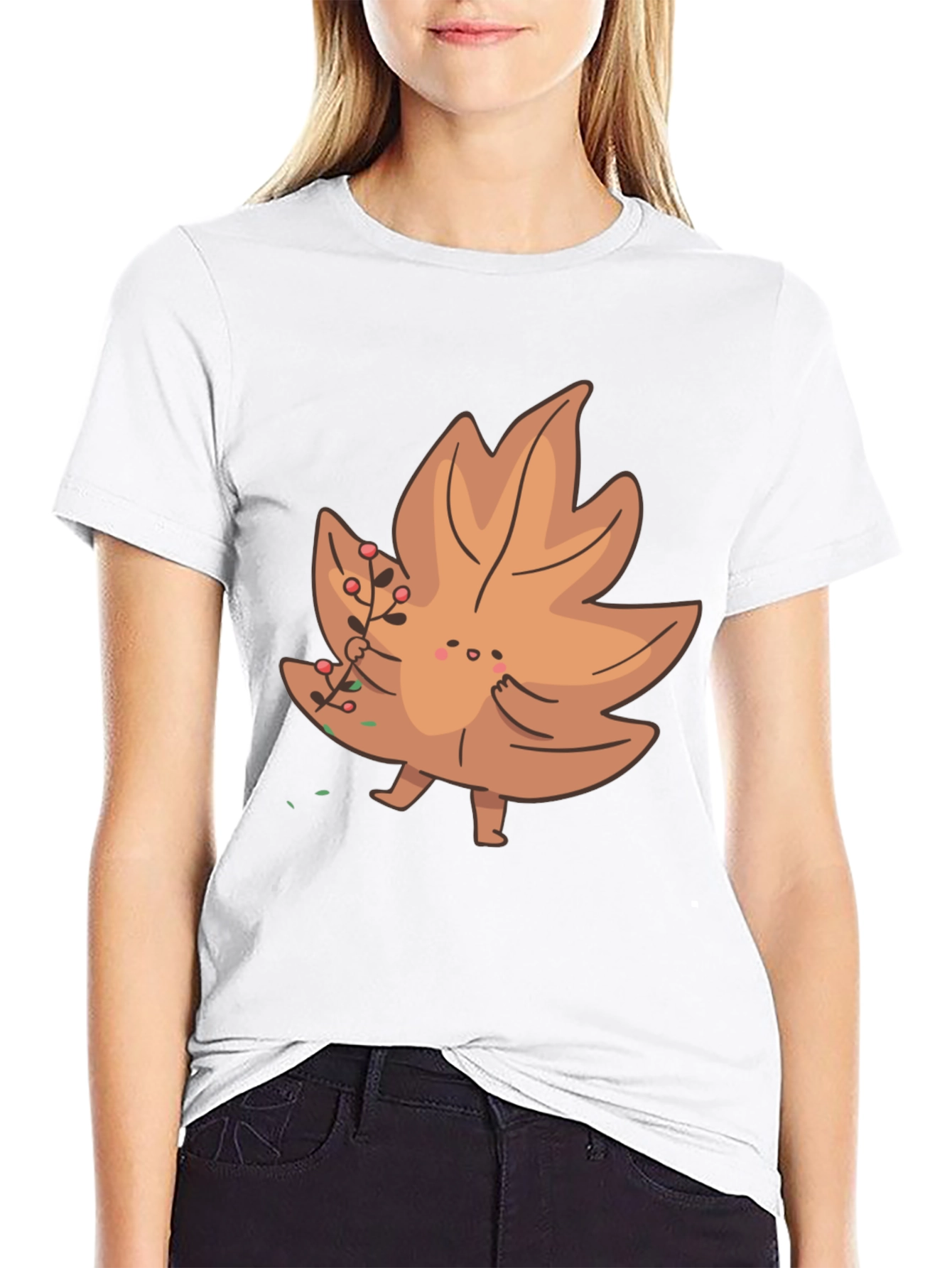 Cartoon Leaf Graphic Tee - Unique Autumn Style