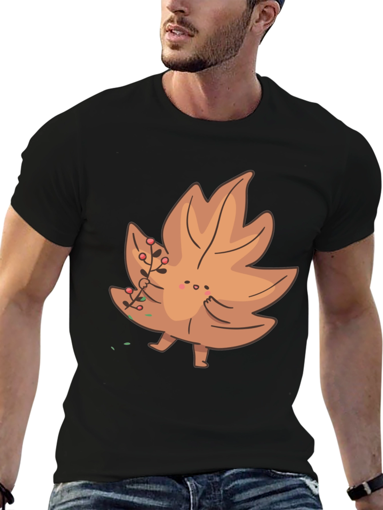 Cartoon Leaf Graphic Tee - Unique Autumn Style