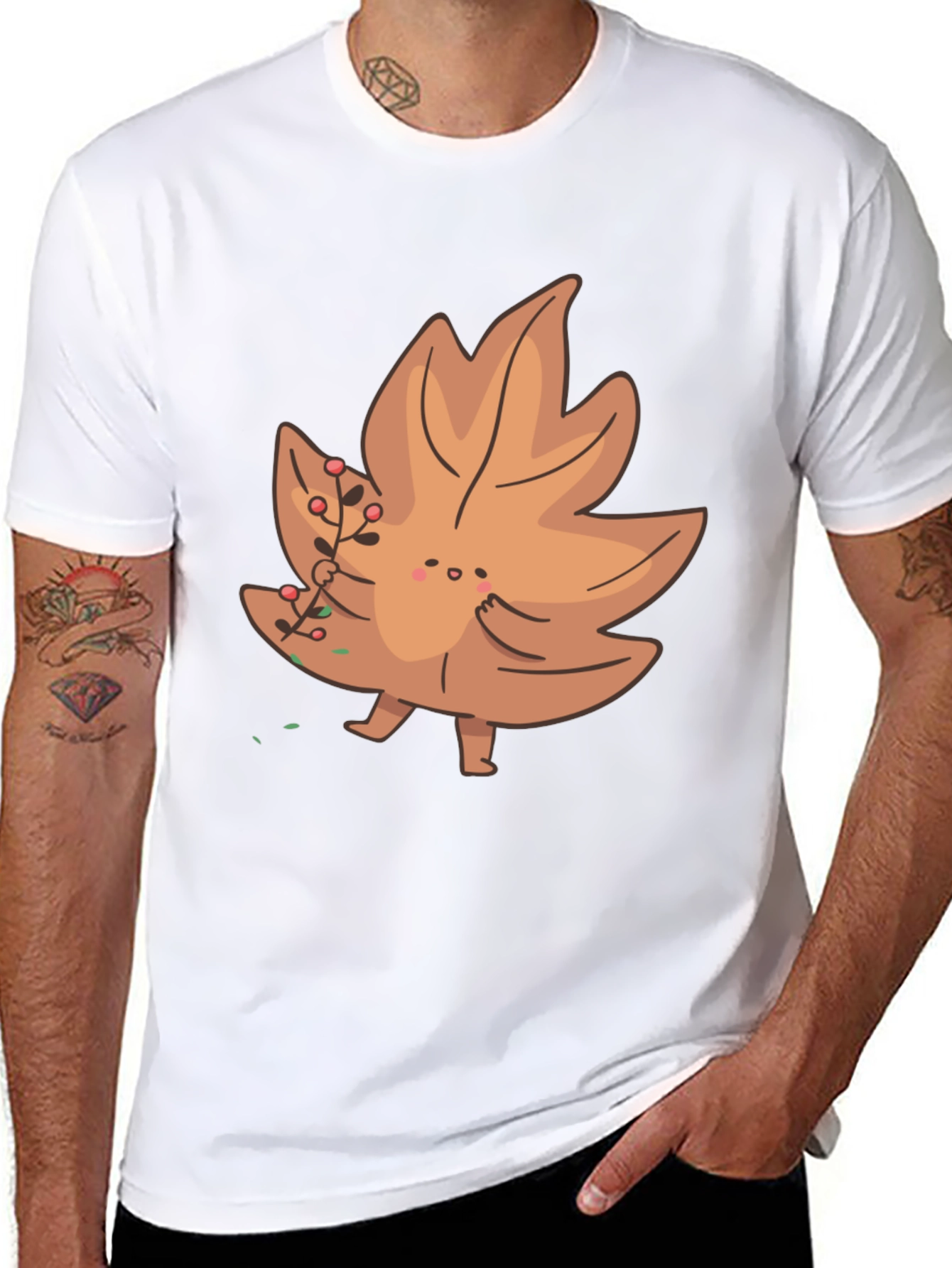 Cartoon Leaf Graphic Tee - Unique Autumn Style