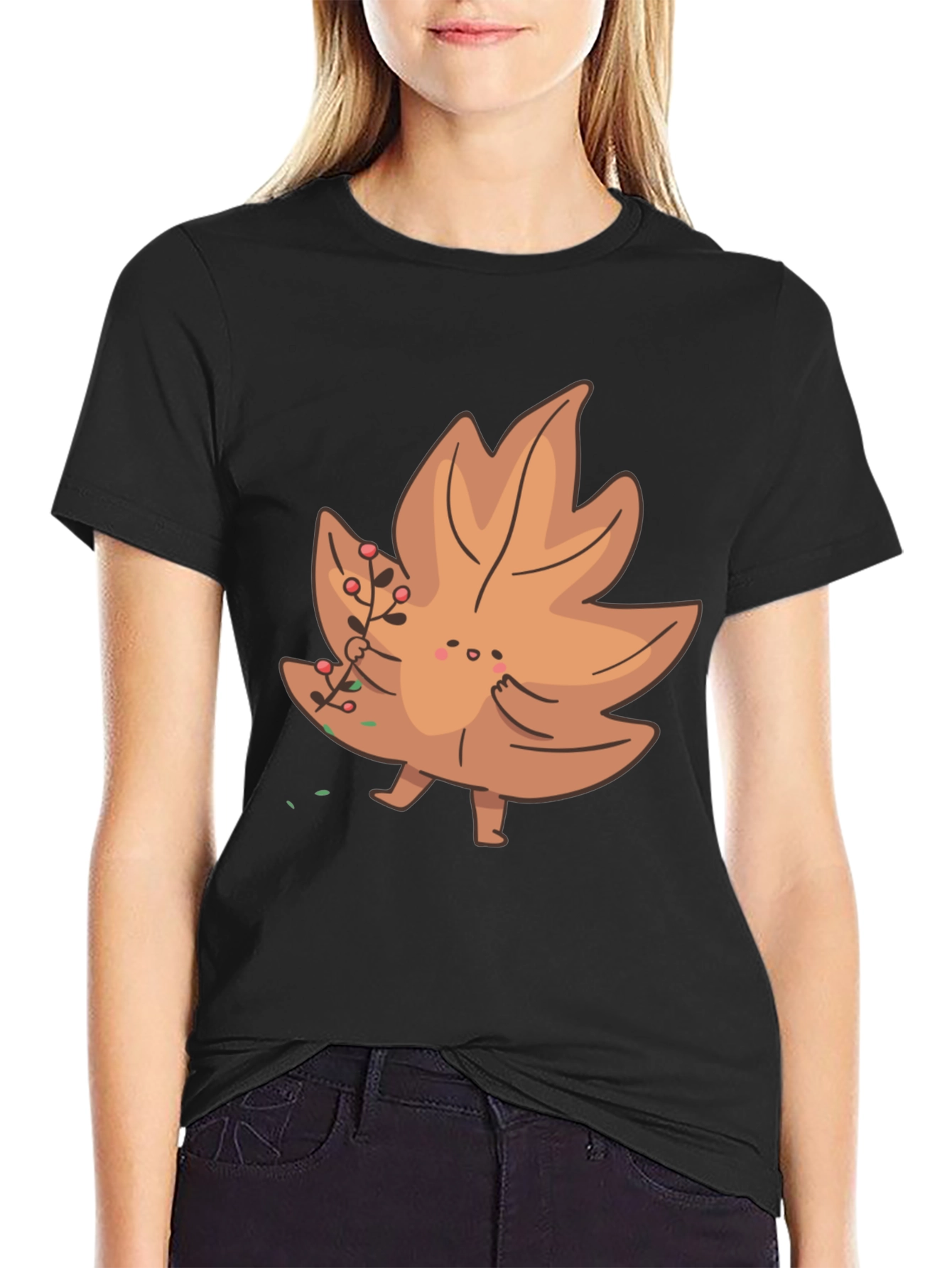 Cartoon Leaf Graphic Tee - Unique Autumn Style