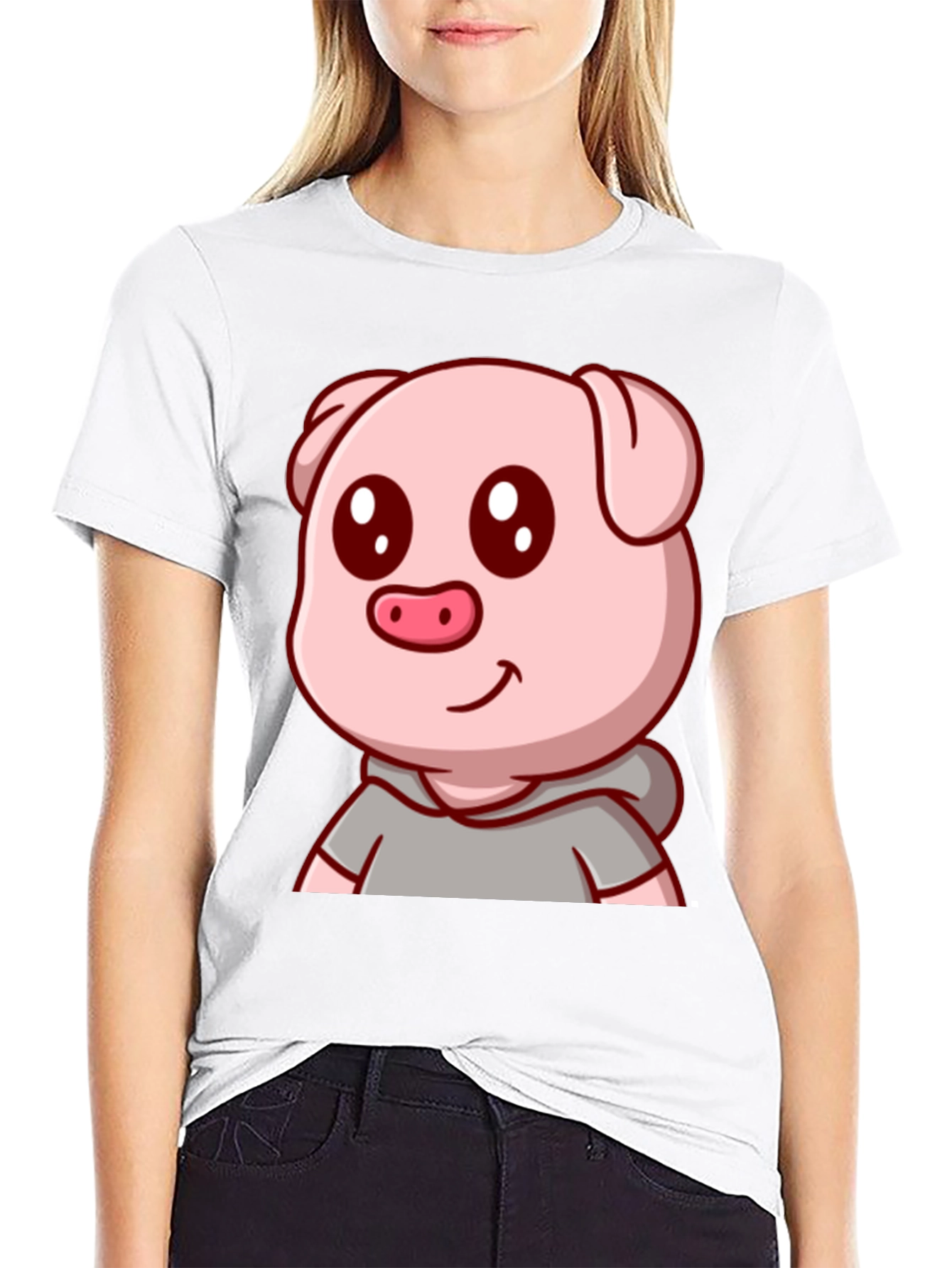 Cute Pig Cartoon Graphic Tee - Unisex Black T-Shirt