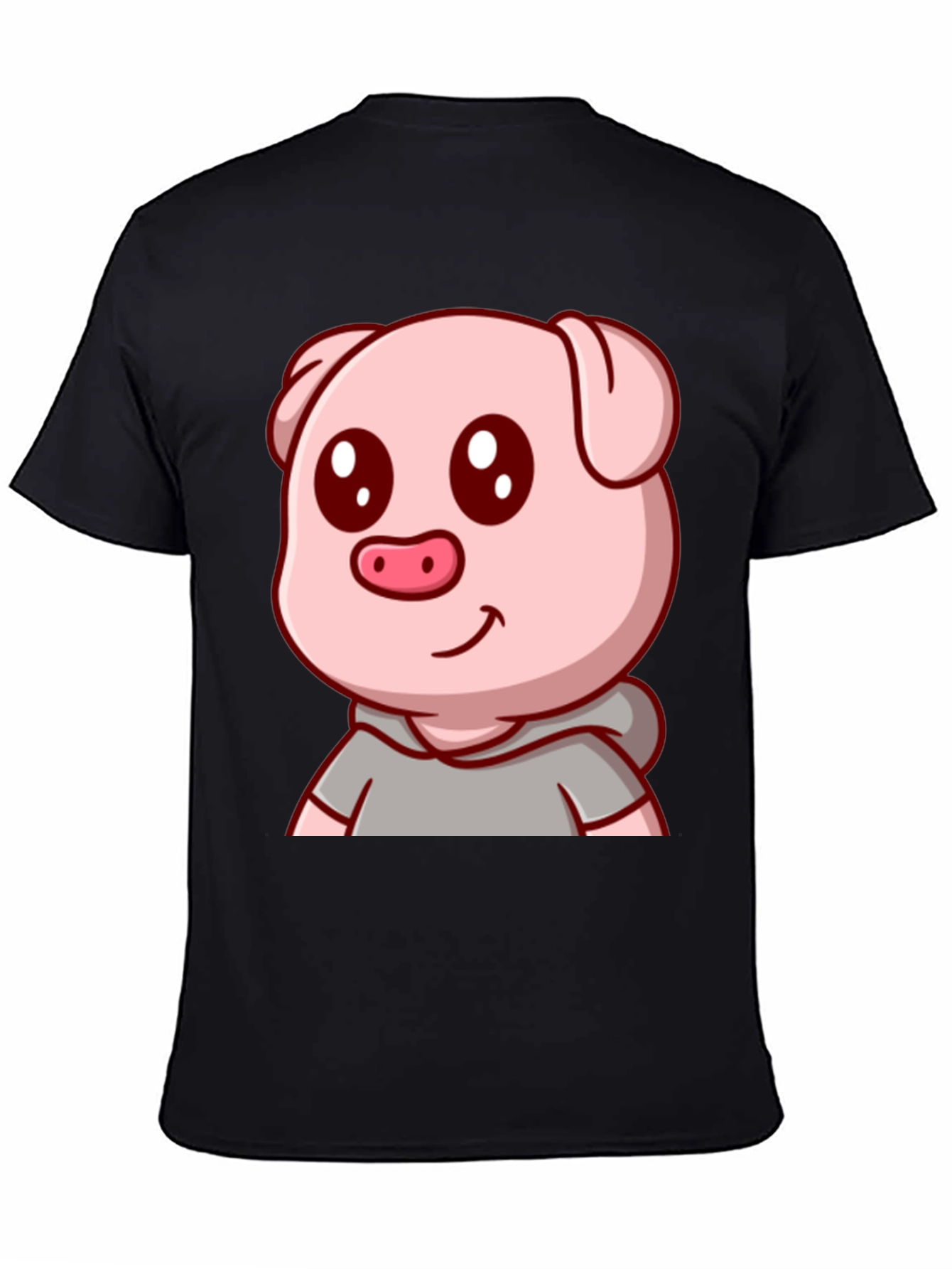 Cute Pig Cartoon Graphic Tee - Unisex Black T-Shirt